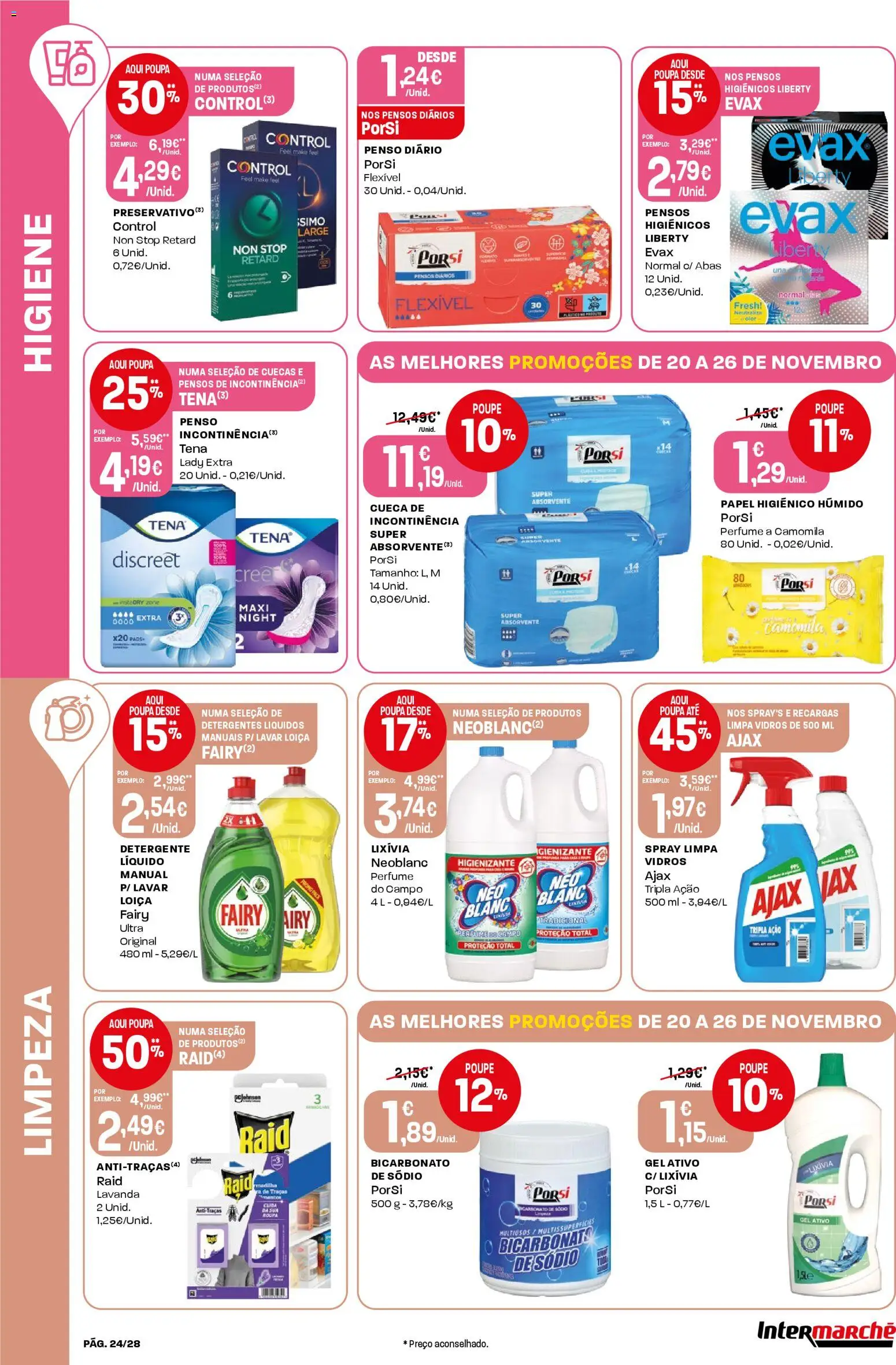 Intermarché Folheto Contact │ válido de 20.11.2025 | Página: 24 | Produtos: Papel higiénico, Bicarbonato de sódio, Perfume, Detergente
