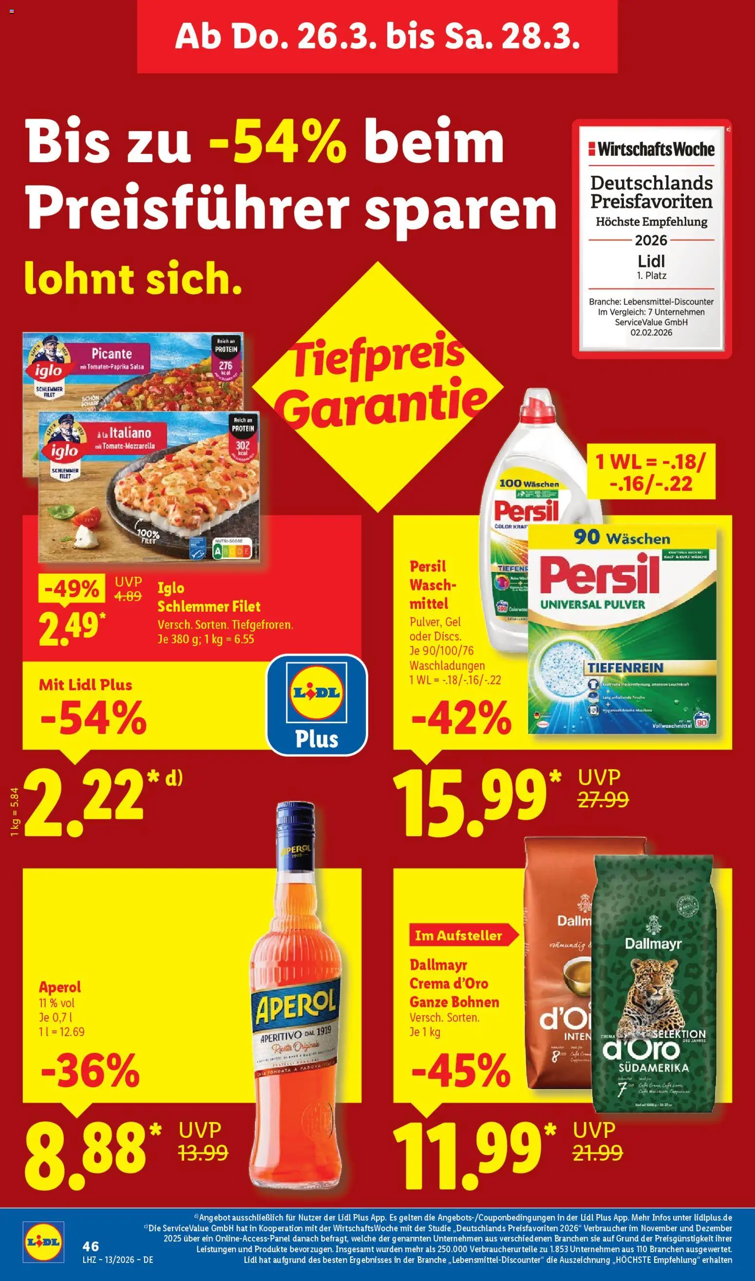 Lidl Prospekt – gültig ab 23.03.2026 | Seite: 68 | Produkte: Iglo, Dallmayr, Aperol, Persil