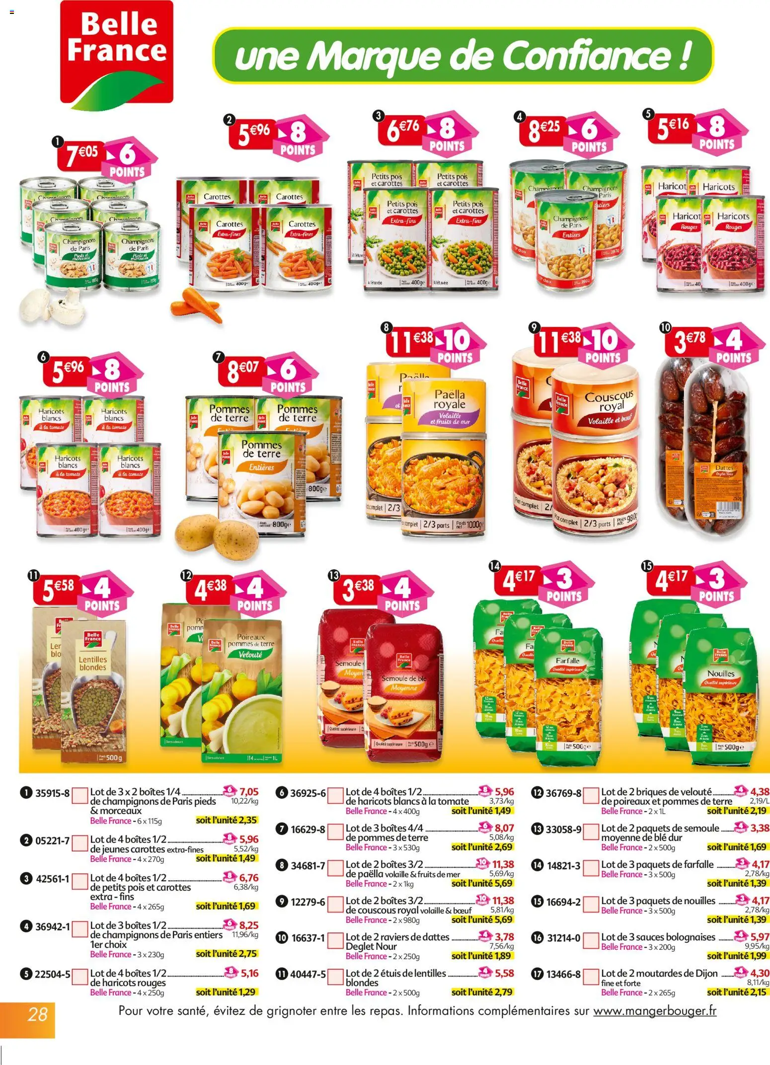 {H1} | Page: 28 | Produits: Dattes, Volaille, Pois, Nouilles