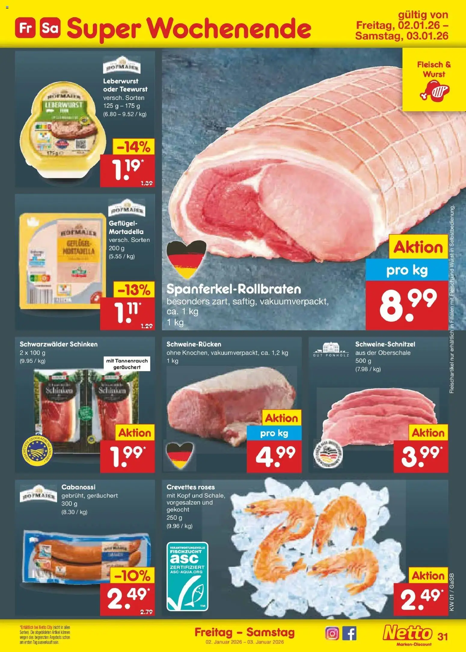 Netto Marken-Discount prospekt Bremen-Lesum	 – gültig ab 28.12.2025 | Seite: 45 | Produkte: Wurst, Schweinerucken, Schinken, Fleisch