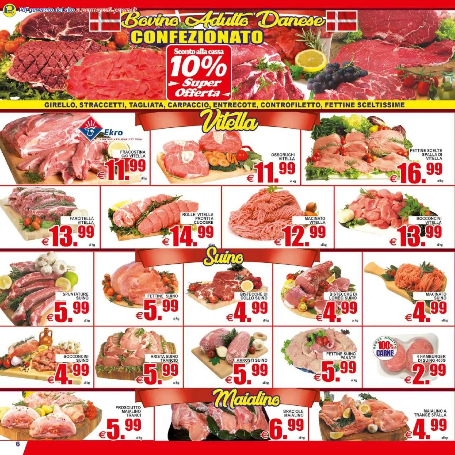 Volantino Pewex del 29.04.2026 | Pagina: 6 | Prodotti: Bovino, Suino, Hamburger, Macinato