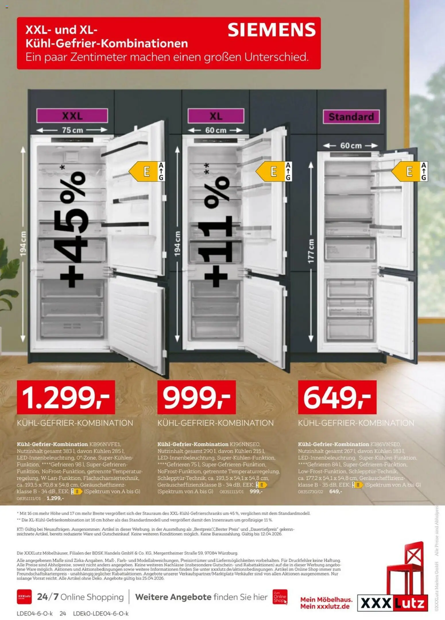 XXXLutz Nr. 1 bei Küchen – gültig ab 11.04.2026 | Seite: 24 | Produkte: Siemens, Kühlgefrierkombination