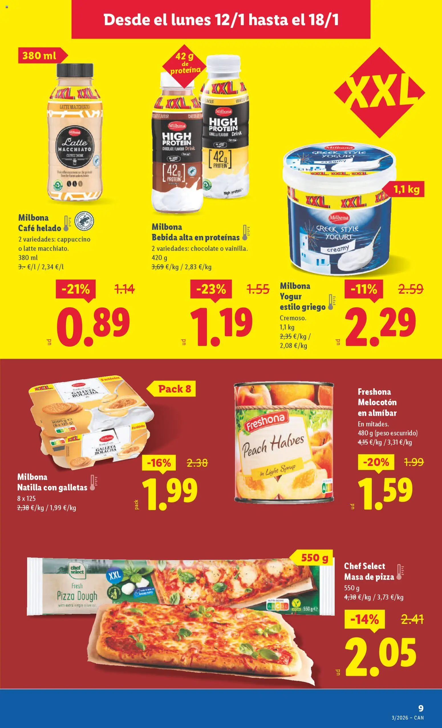 Lidl -Canarias │ válido desde el 12.01.2026 | Página: 9 | Productos: Yogur, Café, Chocolate, Helado