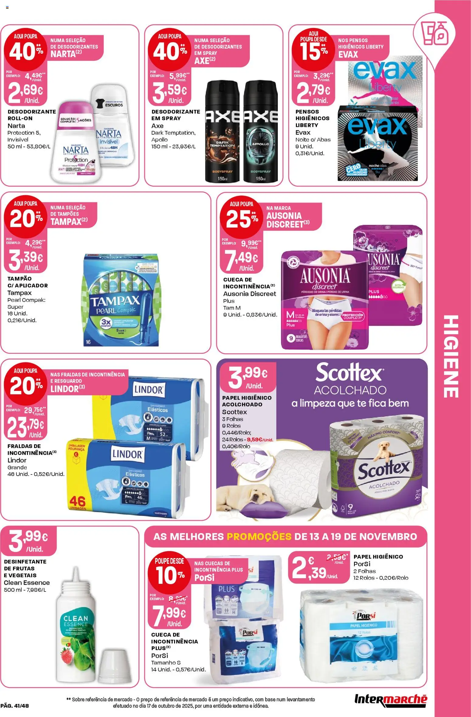 Intermarché folheto │ válido de 13.11.2025 | Página: 41 | Produtos: Papel higiénico, Fraldas, Base, Cuecas