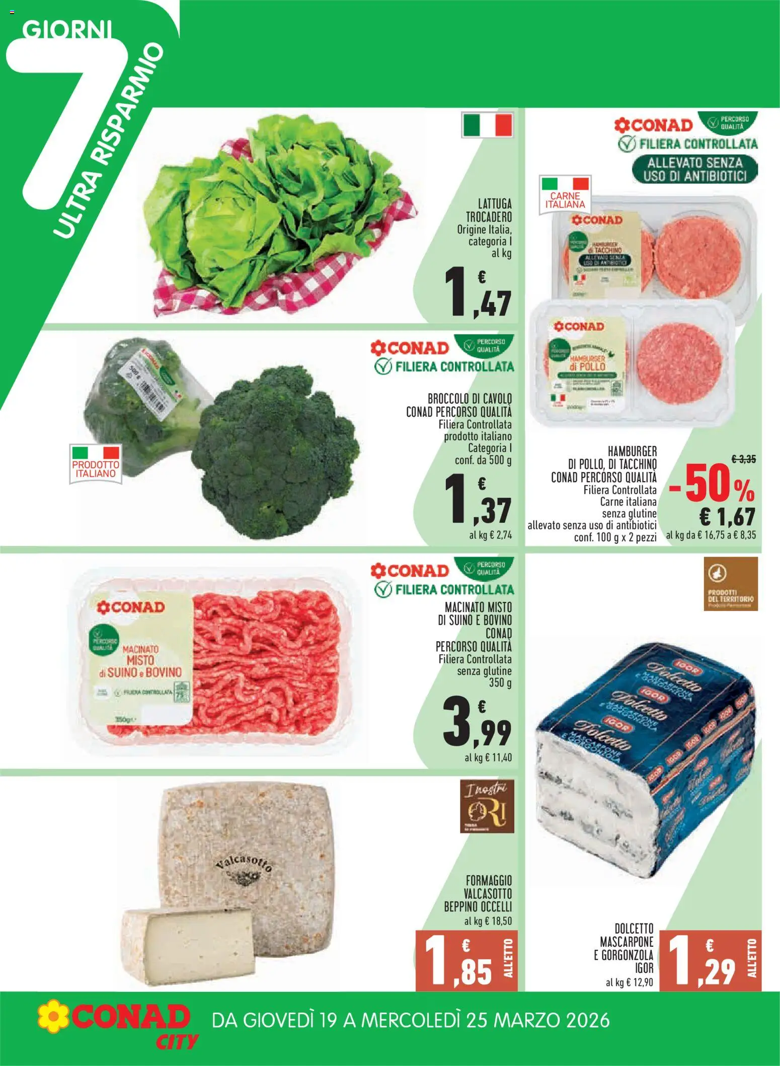 Volantino Conad del 19.03.2026 | Pagina: 2 | Prodotti: Suino, Cavolo, Broccoli, Gorgonzola