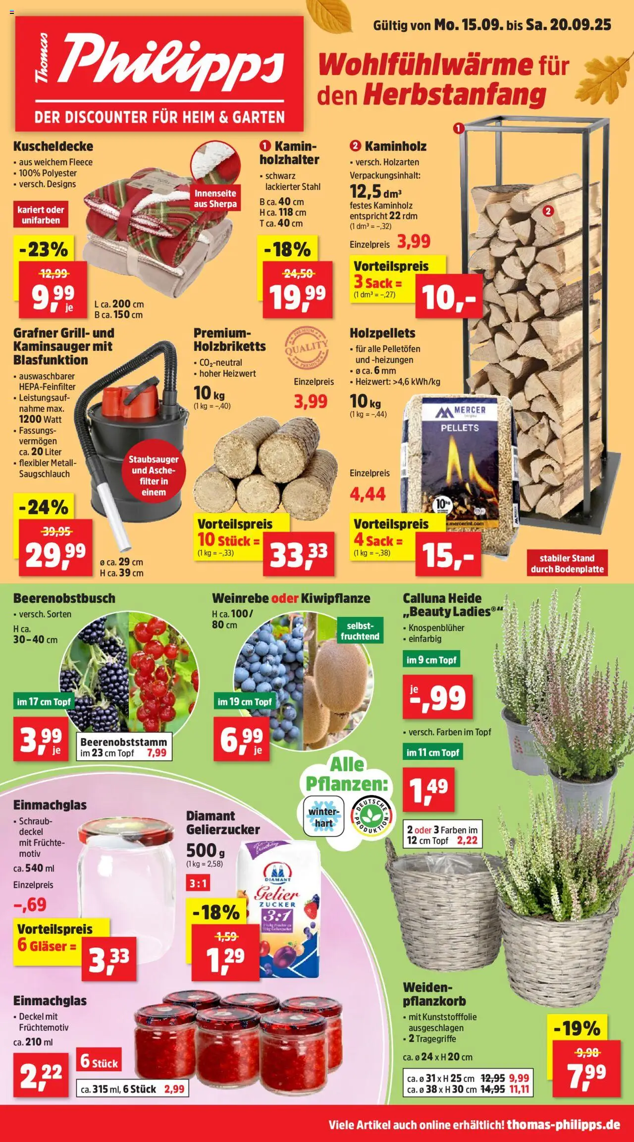 Thomas Philipps Prospekt – gültig ab 15.09.2025 | Seite: 1 | Produkte: Grill, Staubsauger, Gelierzucker, Kamin