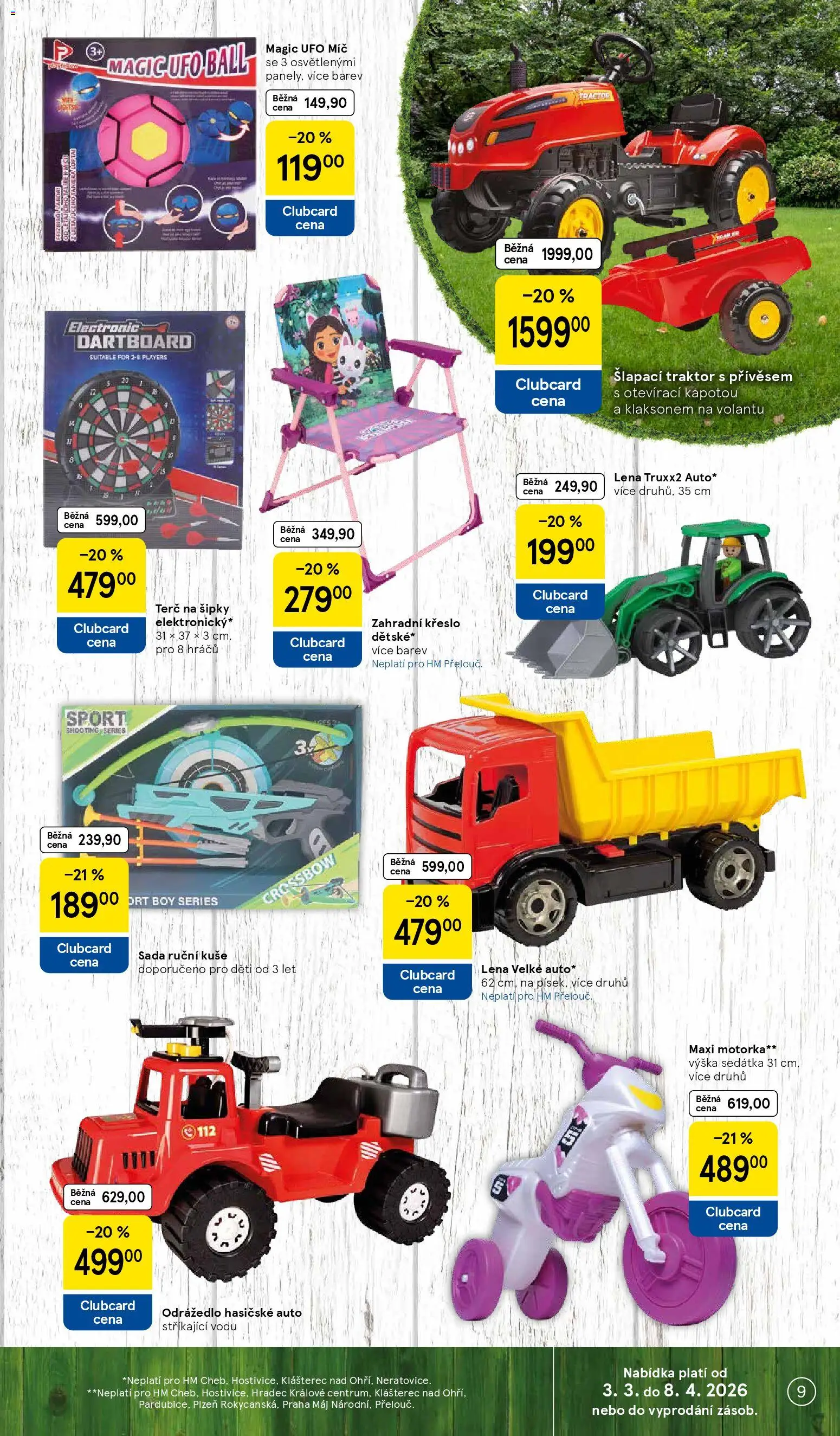 Tesco katalog od 03.03.2026 | Strana: 9 | Produkty: Terč, Křeslo, Šlapací traktor, Odrážedlo