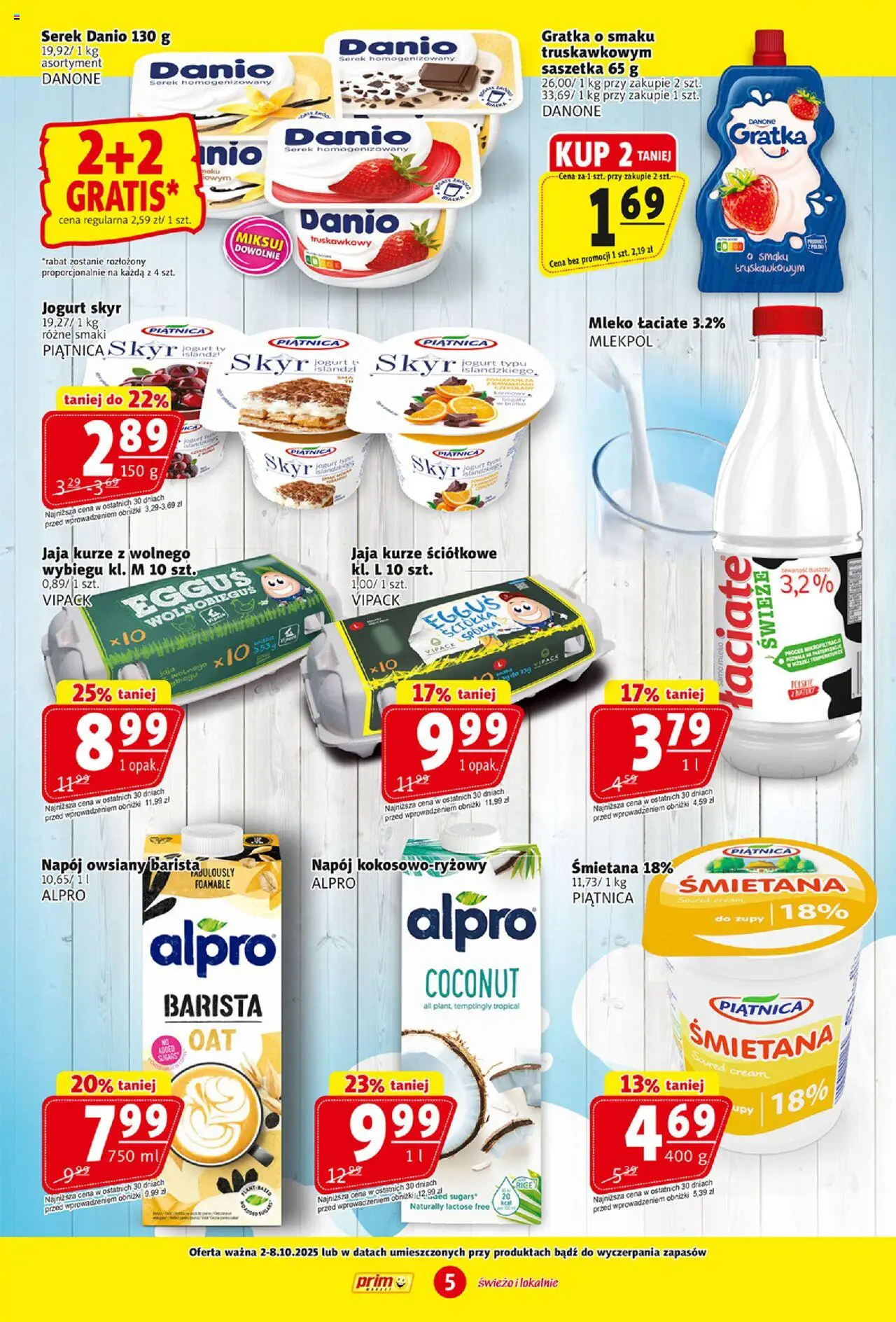 Prim Market Gazetka od 02.10.2025 | Strona: 5 | Produkty: Serek homogenizowany, Alpro, Mleko, Jaja