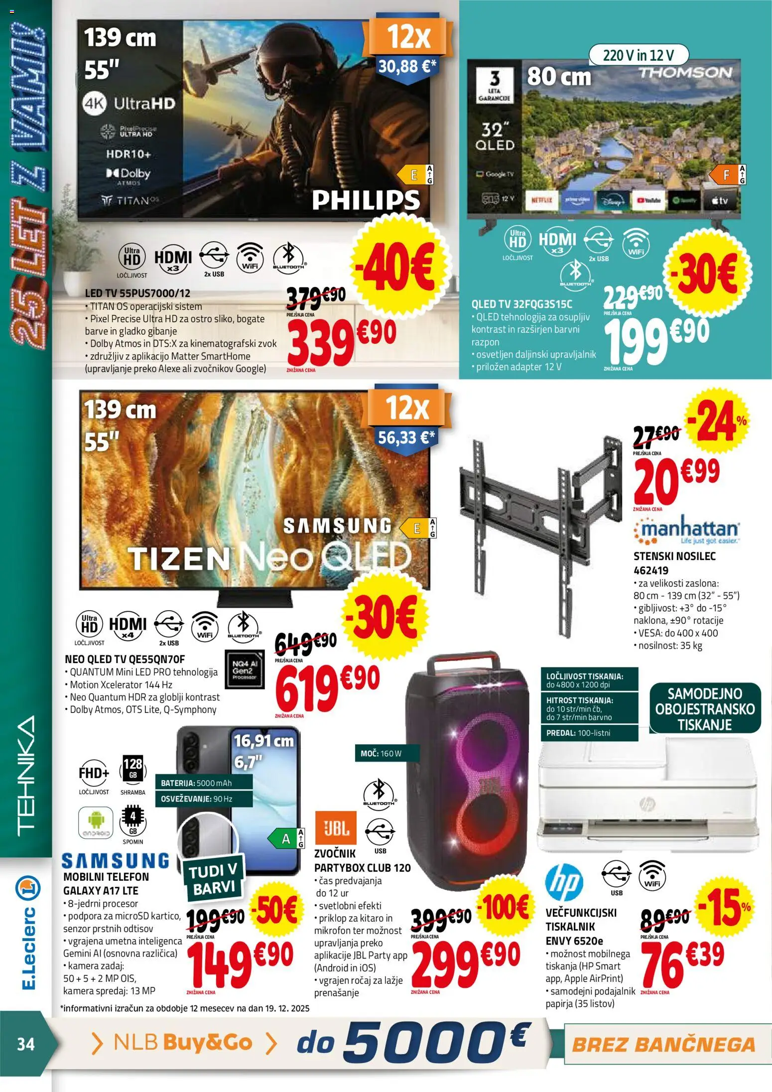 Novi E.leclerc katalog ponudbe – veljaven od 07.01.2026 | Stran: 34 | Izdelki: Baterija, Zvocnik, Usb, Led tv