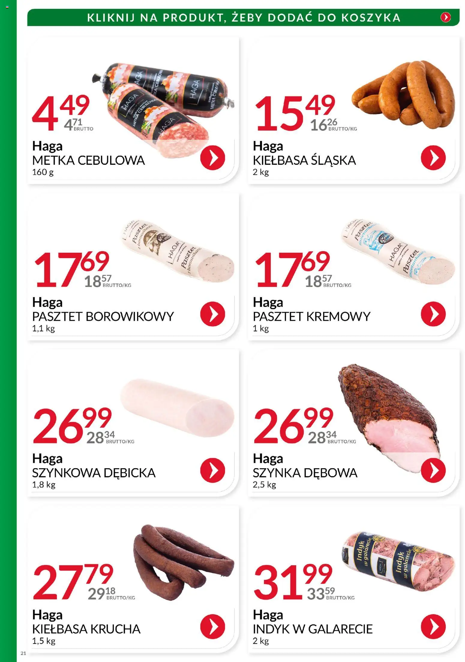Eurocash Gazetka - Katalog Wędlin od 01.12.2025 | Strona: 21 | Produkty: Kiełbasa, Kiełbasa śląska, Metka cebulowa, Indyk w galarecie