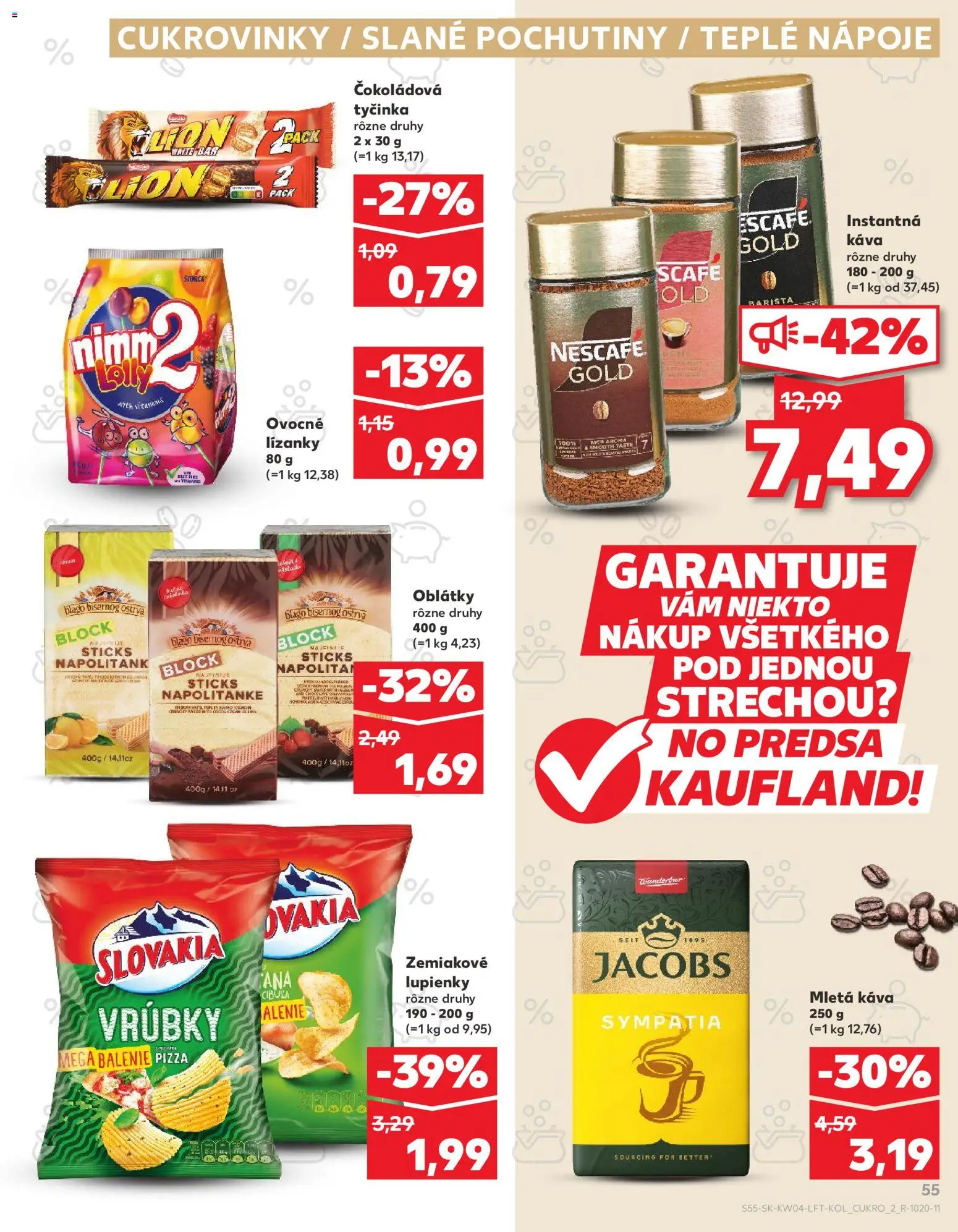 Nové Kaufland akcie – leták je platný od 22.01.2026 | Strana: 55 | Produkty: Káva, Pizza, Cibuľa, Nescafé Gold