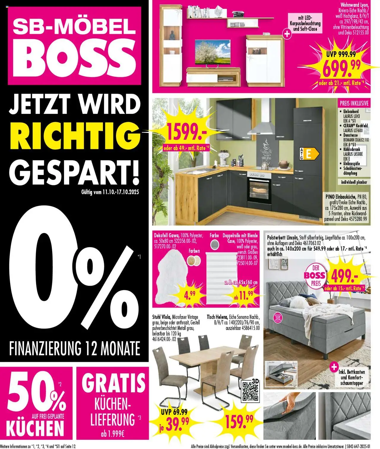 SB Möbel Boss Prospekt Neubrandenburg – gültig ab 11.10.2025 | Seite: 1 | Produkte: Wohnwand, Polsterbett, Tisch, Stuhl