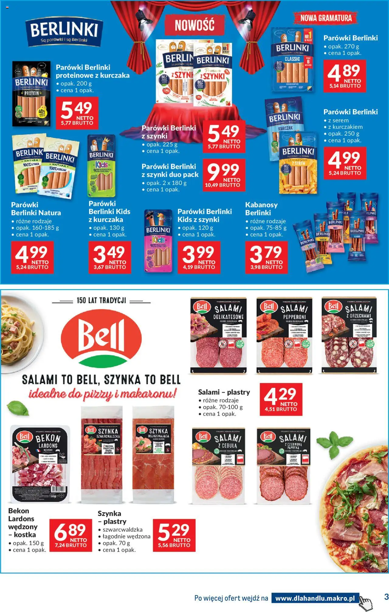 Makro Gazetka - Dystrybucja do sklepów od 19.08.2025 | Strona: 3 | Produkty: Salami pepperoni, Parówki berlinki, Bell, Parówki
