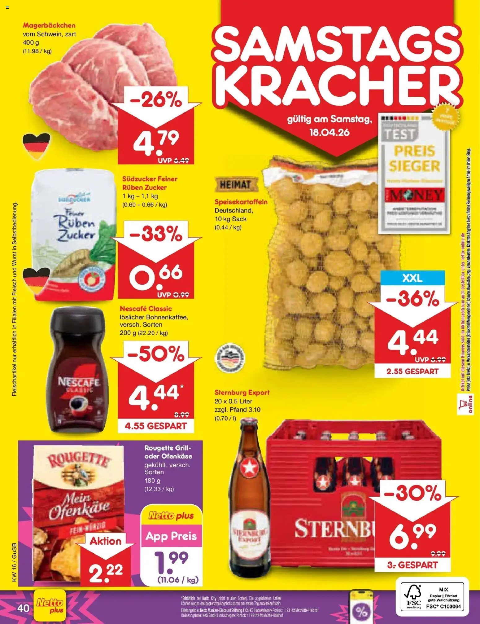 Netto Marken-Discount Prospekt Machern	 – gültig ab 13.04.2026 | Seite: 62 | Produkte: Nescafe, Zucker, Nescafe classic, Fleisch