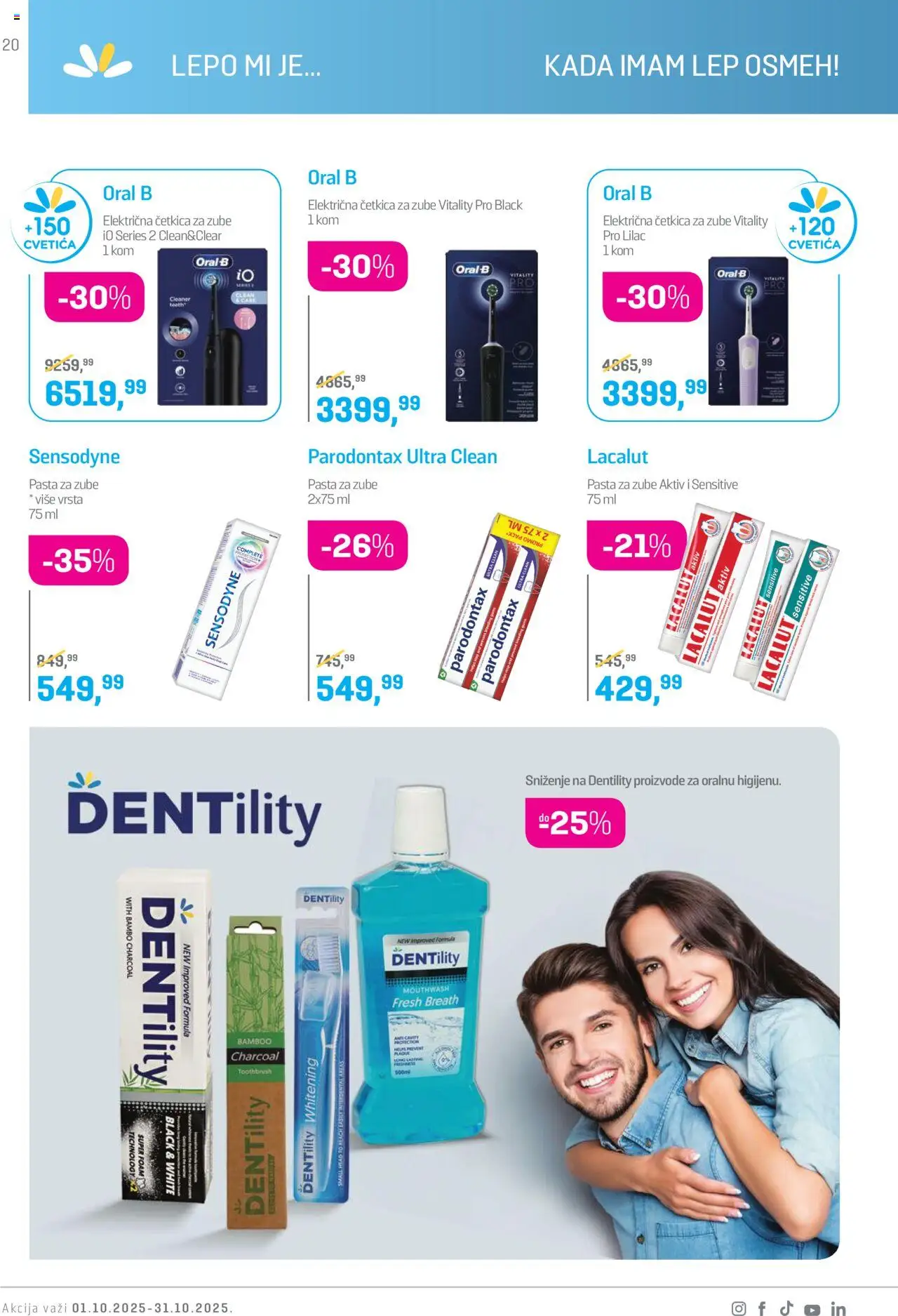 Lilly drogerie katalog - važi od 01.10.2025 | Strana: 20 | Proizvode: Električna četkica, Električna četkica za zube, Pasta za zube, Četkica za zube