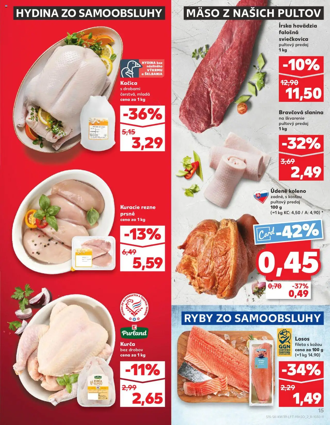 Nové Kaufland akcie – leták je platný od 25.09.2025 | Strana: 15 | Produkty: Ryby, Kačica, Kuracie rezne, Údené koleno