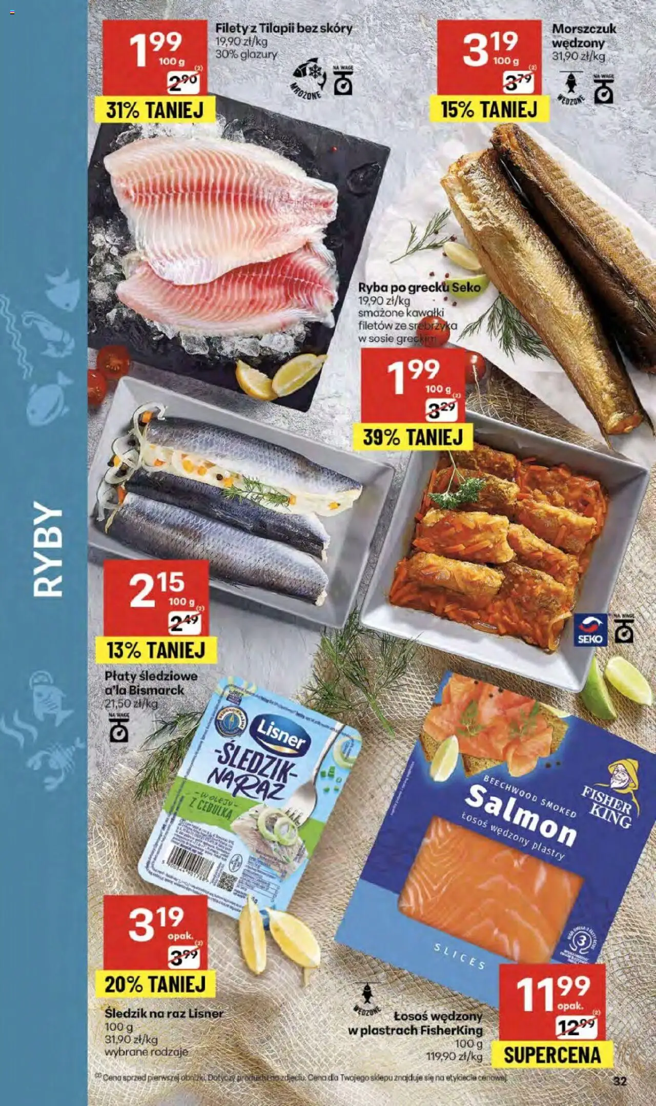 Delikatesy Centrum Gazetka od 11.09.2025 | Strona: 32 | Produkty: Łosoś wędzony, Łosoś, Ryba po grecku, Ryby