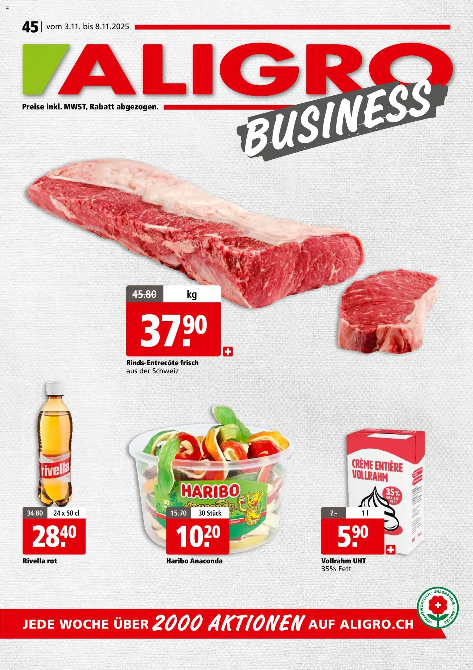 Aligro Aktionen Business Schlieren, Gossau SG, Frauenfeld, Rapperswil-Jona, Sargans, Bern, Brüttisellen, Pratteln, Emmen, Spreitenbach – gültig ab 03.11.2025 | Seite: 1 | Produkte: Creme