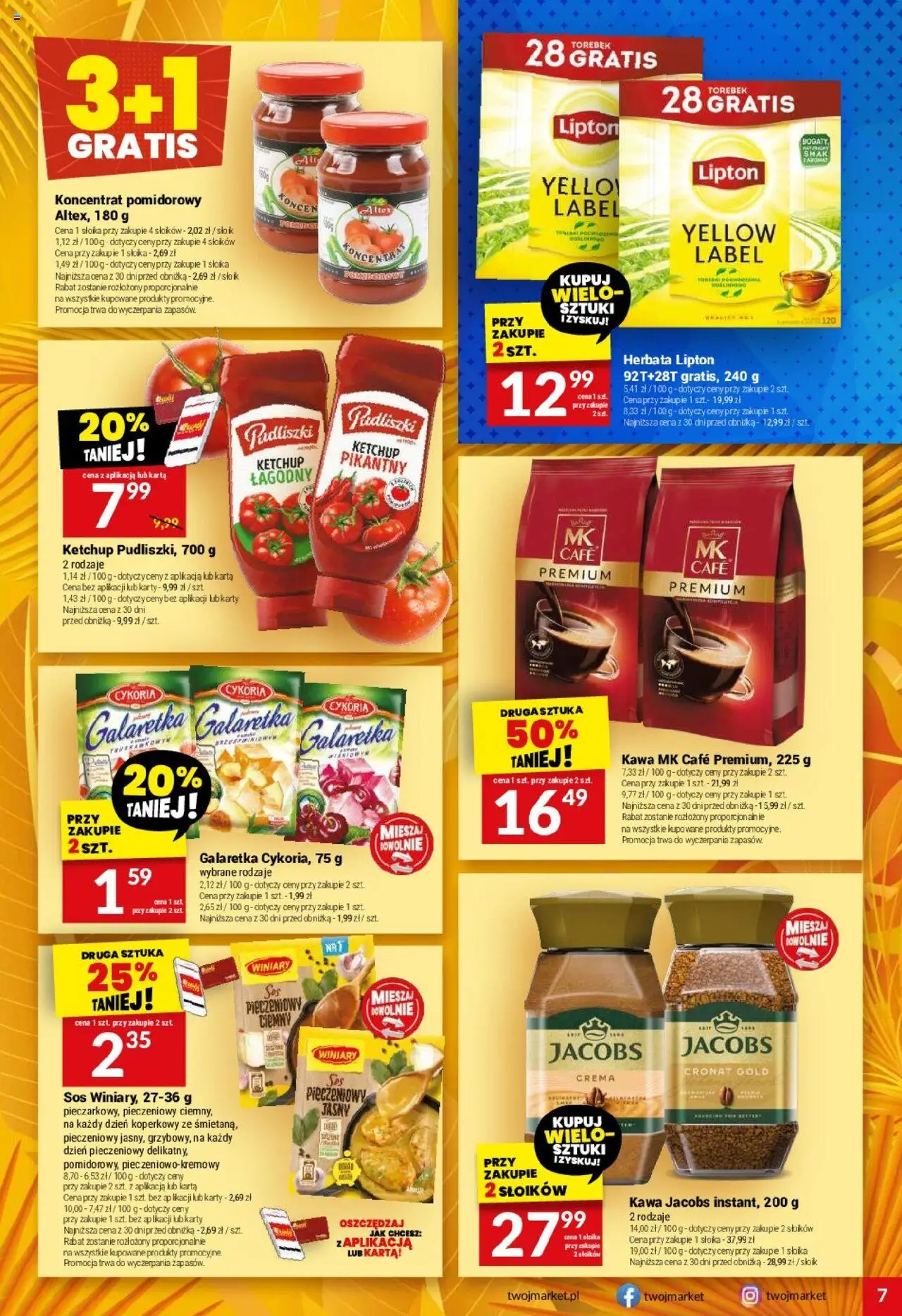 Twój Market Gazetka od 20.08.2025 | Strona: 7 | Produkty: Galaretka, Kawa jacobs, Koncentrat pomidorowy, Herbata lipton