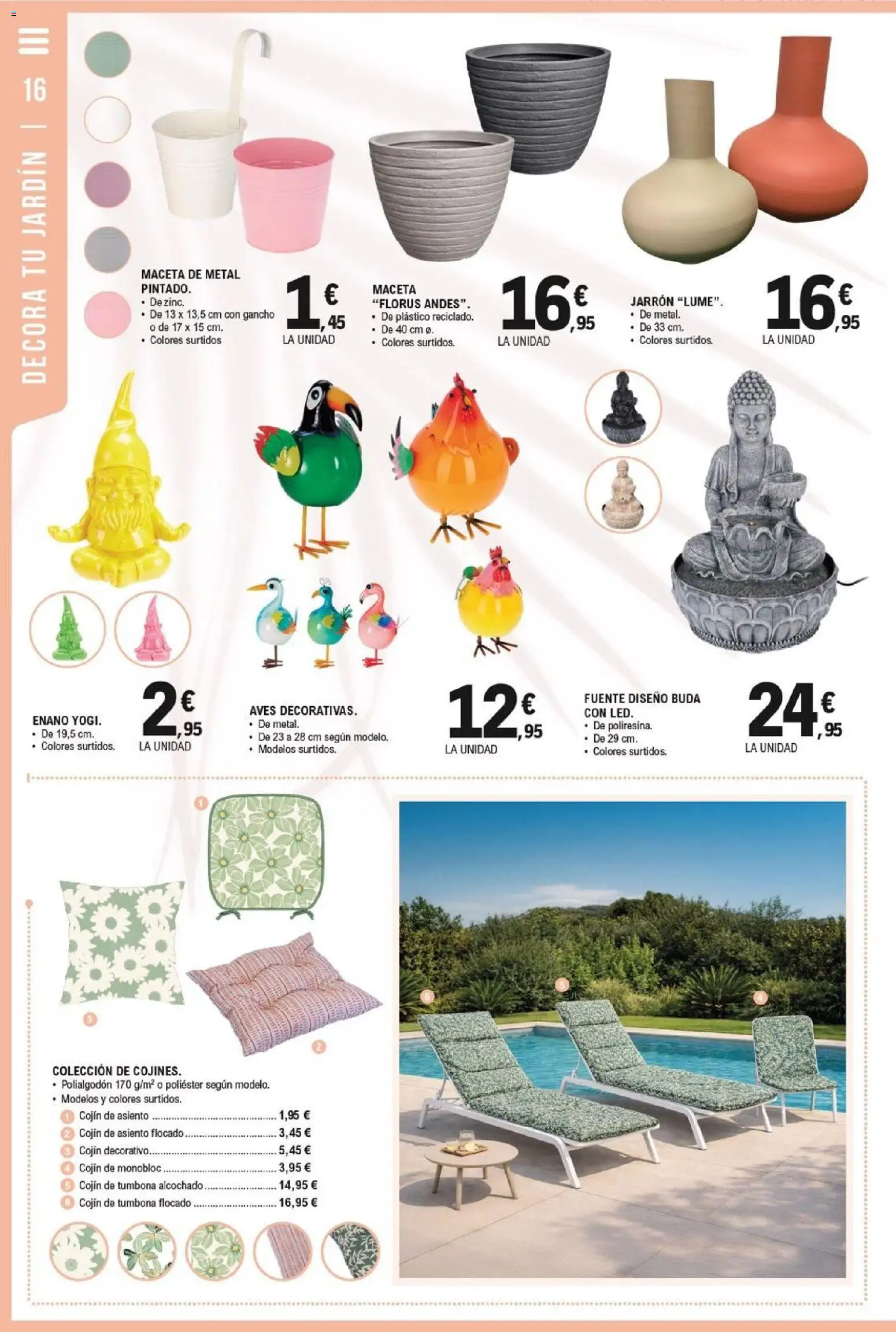 E.Leclerc Al Aire Libre │ válido desde el 27.04.2026 | Página: 16 | Productos: Tumbona, Cojín, Maceta, Jarrón