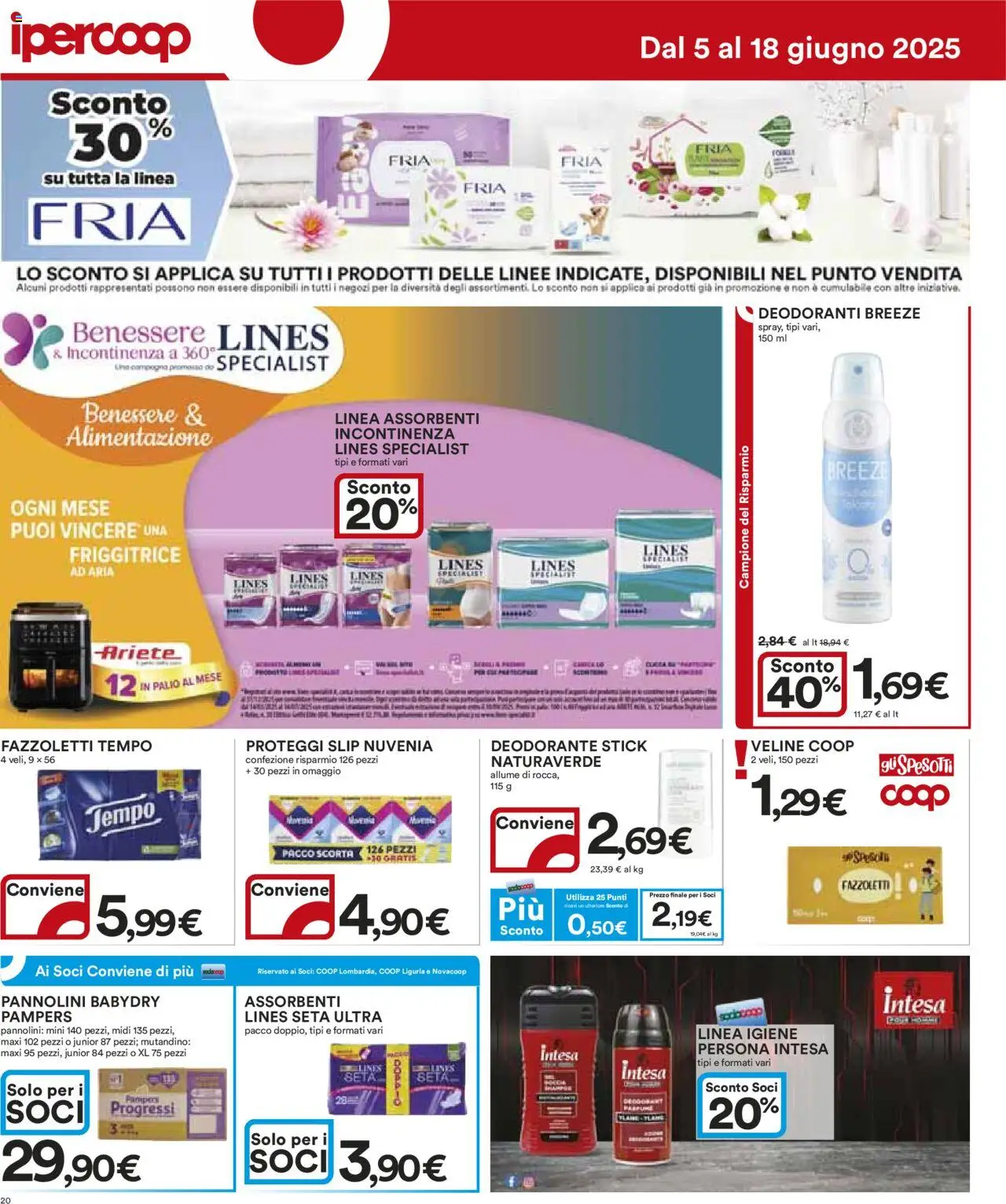 Volantino Ipercoop del 05.06.2025 | Pagina: 20 | Prodotti: Veline, Slip, Pampers, Friggitrice