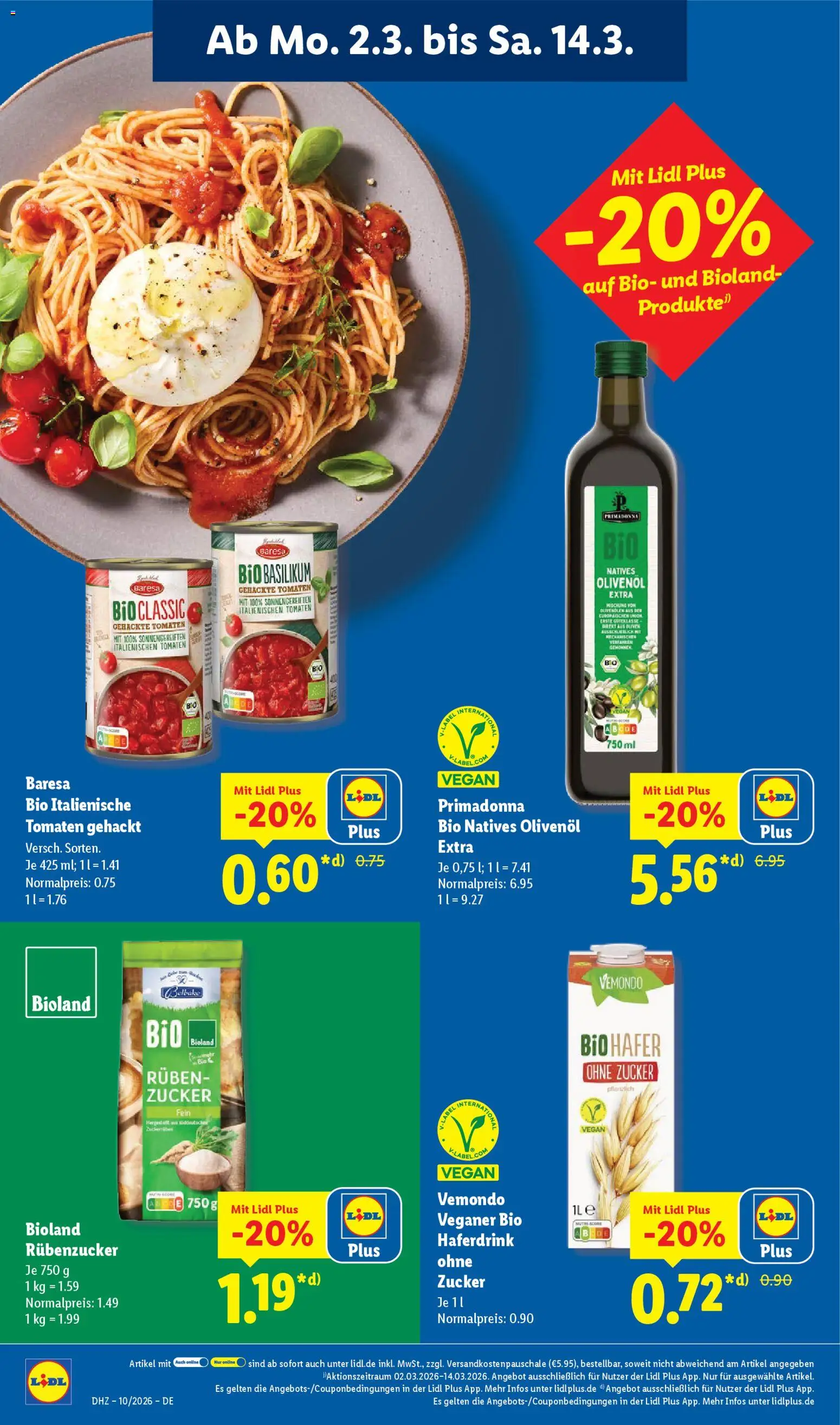Lidl Prospekt Trier-West – gültig ab 02.03.2026 | Seite: 10 | Produkte: Olivenol, Tomaten, Haferdrink, Zucker