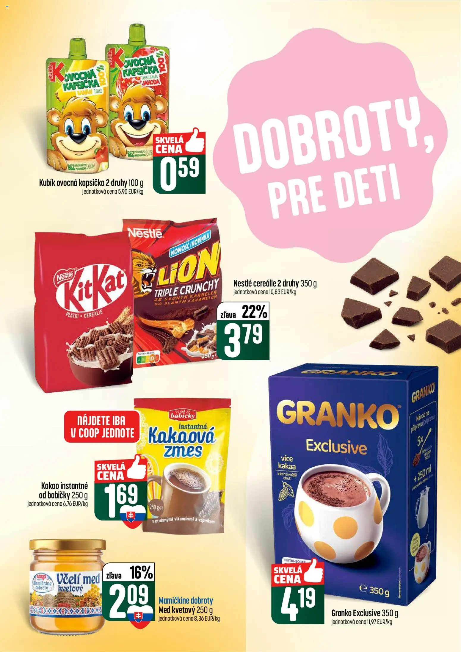 Nové COOP Jednota akcie – leták je platný od 12.02.2026 | Strana: 27 | Produkty: Cereálie, Med, Granko, Kakao