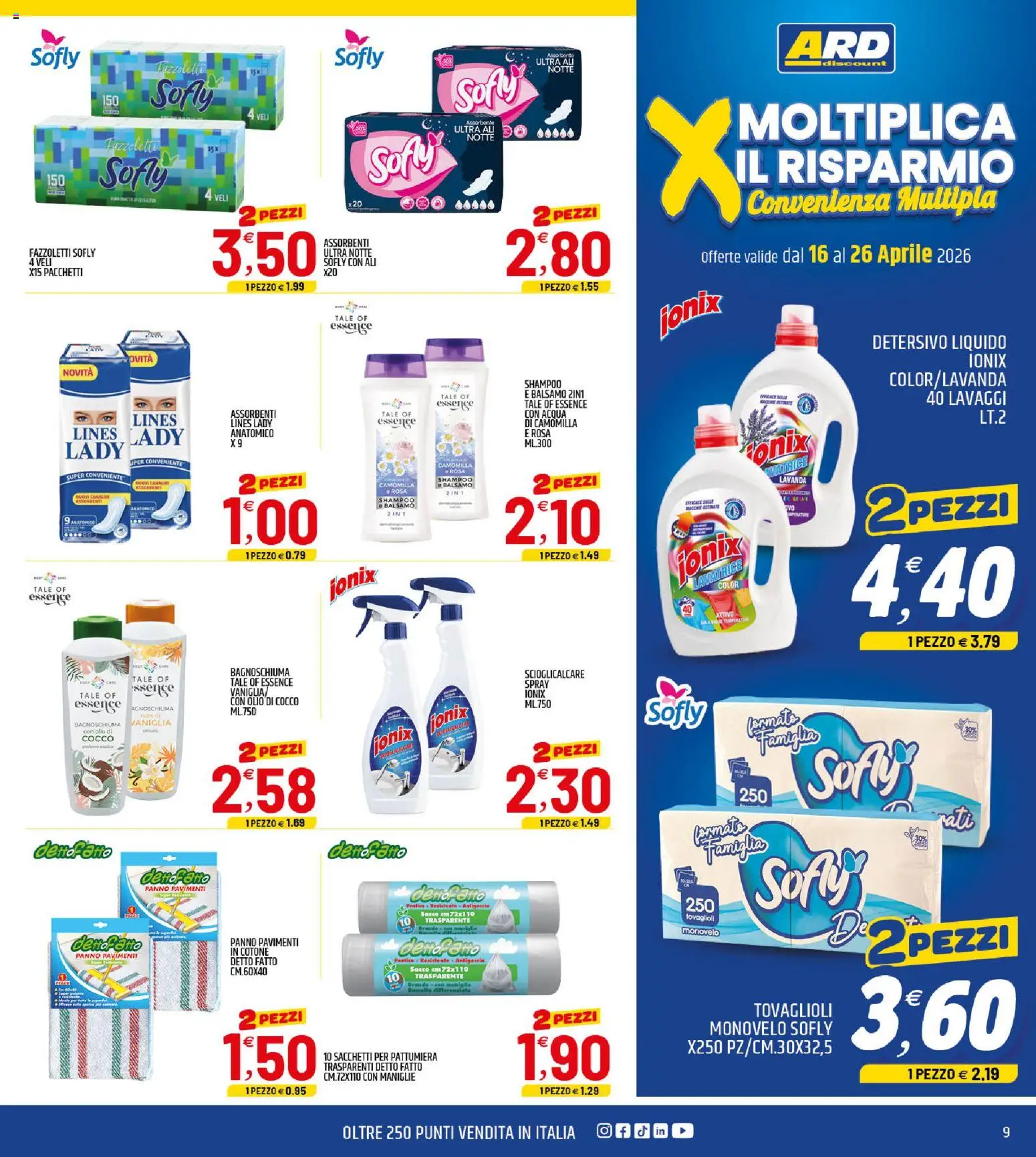 Volantino ARD Discount del 16.04.2026 | Pagina: 9 | Prodotti: Succo, Fazzoletti, Pattumiera, Lavanda