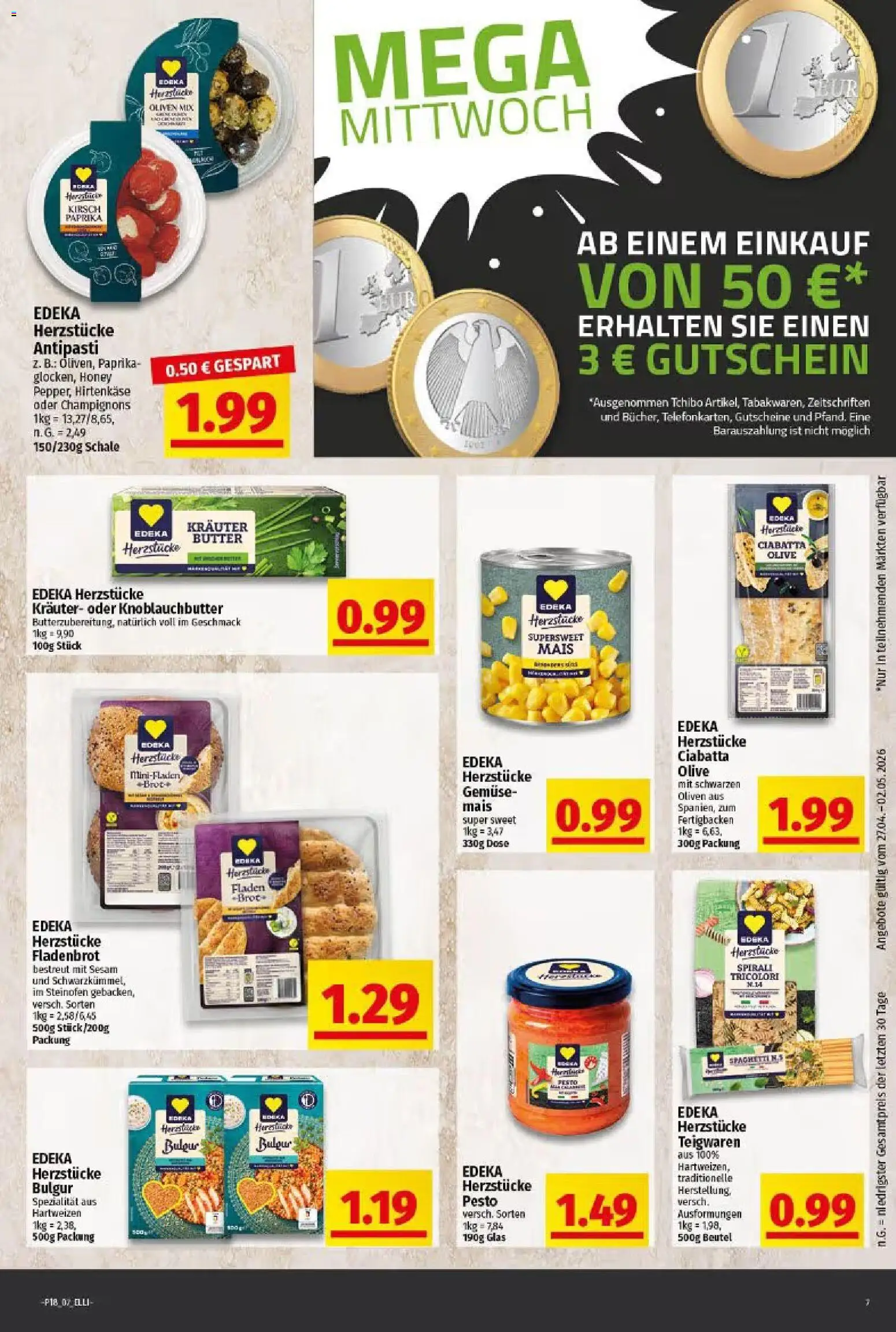 Elli Markt Prospekt Gütersloh – gültig ab 27.04.2026 | Seite: 7 | Produkte: Champignons, Gemüse, Paprika, Brot