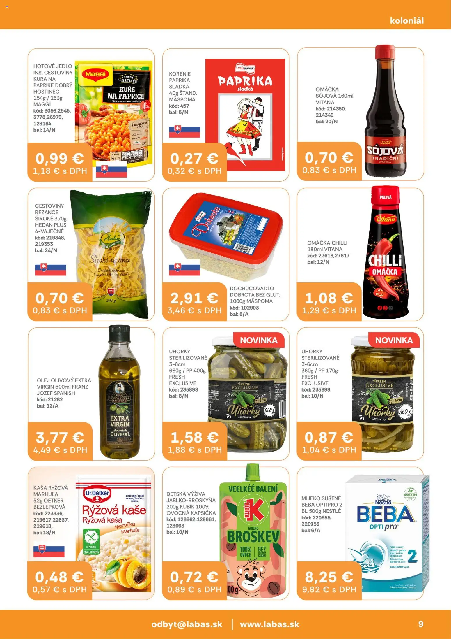 Nové Labaš akcie – leták je platný od 16.01.2026 | Strana: 9 | Produkty: Mlieko, Olej, Cestoviny, Beba