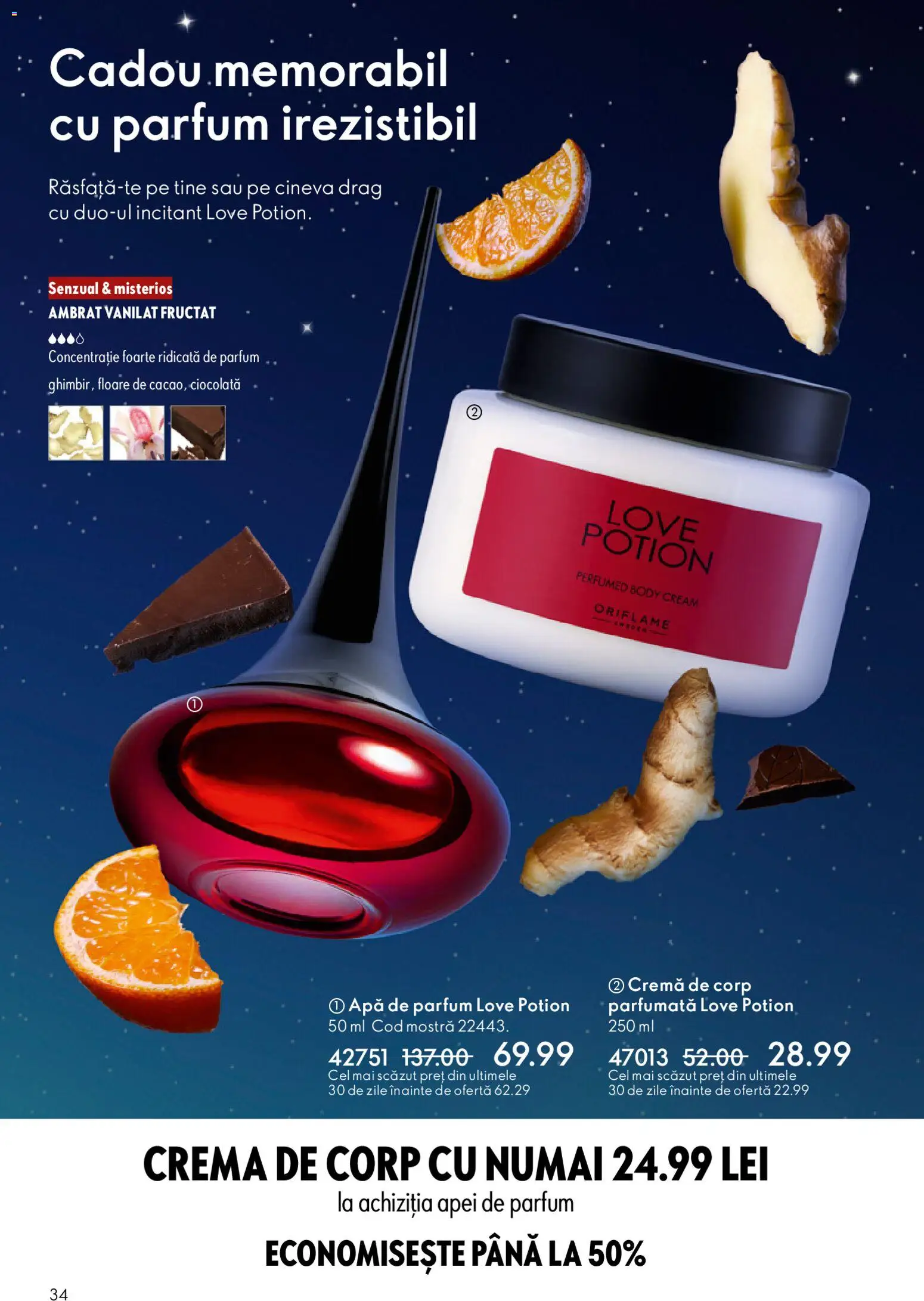 Noul catalog Oriflame – valabil de la 03.12.2025 | Pagină: 34 | Produse: Apă de parfum, Body, Ciocolată, Apă