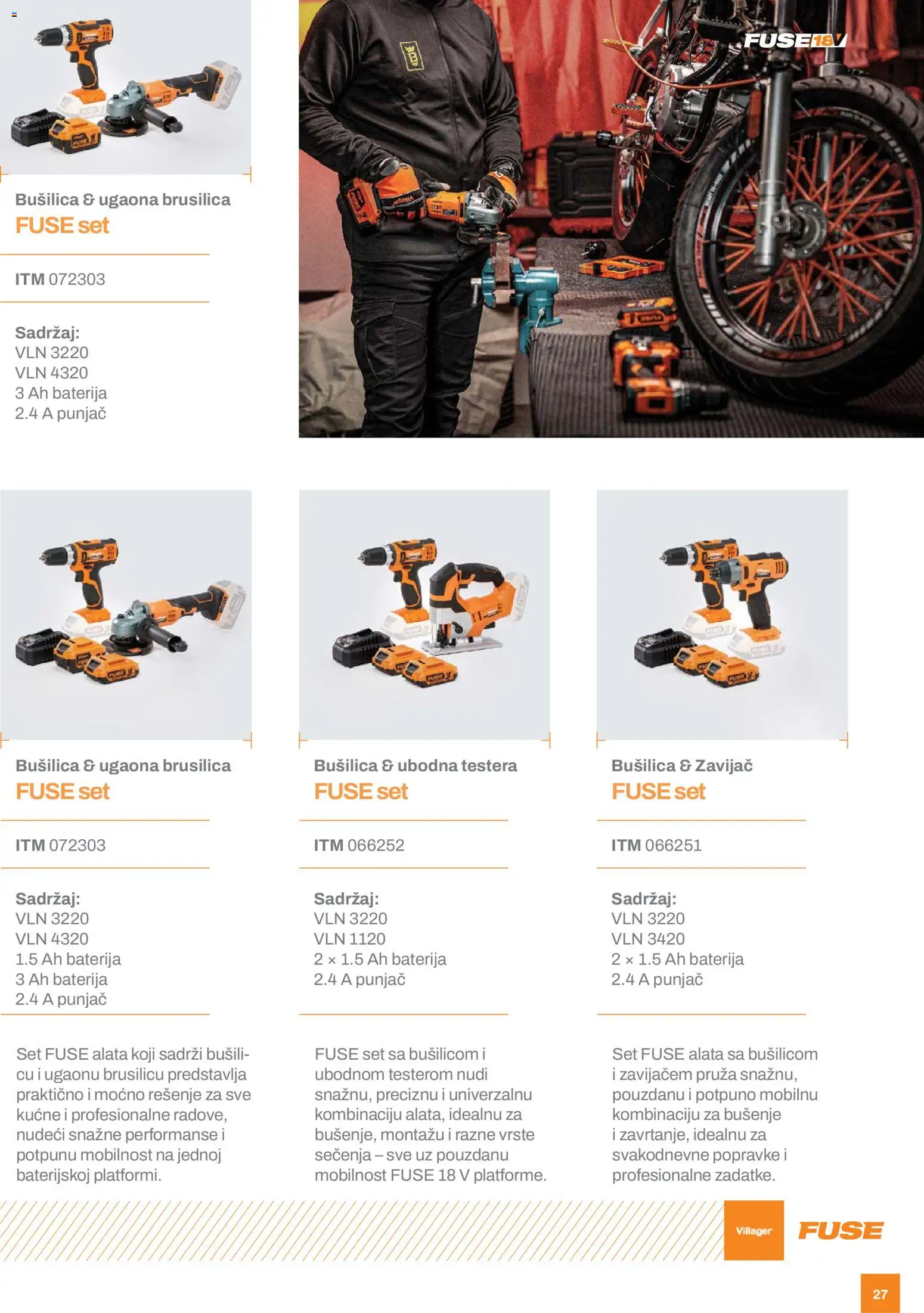 Villager katalog - važi od 24.02.2026 | Strana: 27 | Proizvode: Baterija, Ugaona brusilica, Brusilica, Bušilica