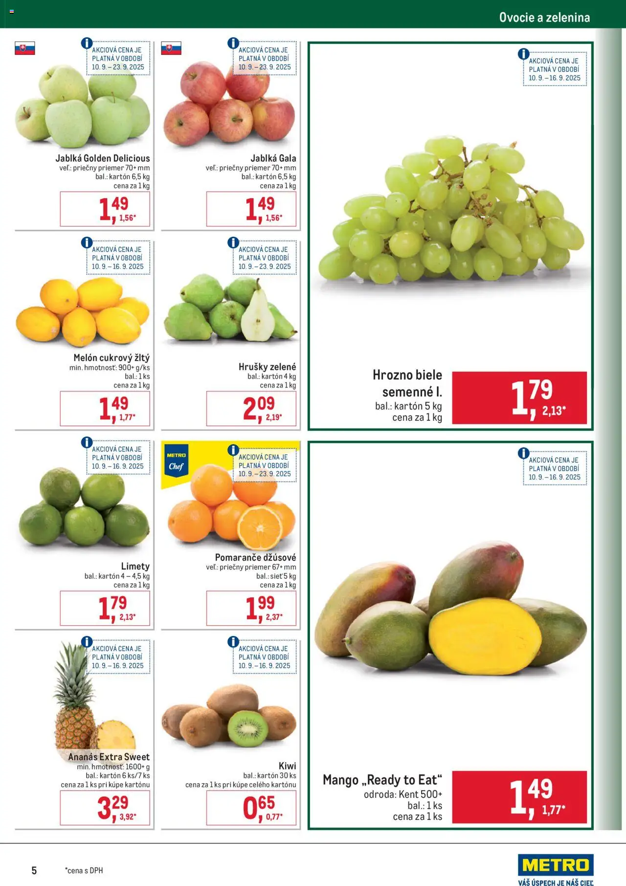 Nové Metro akcie – leták je platný od 10.09.2025 | Strana: 5 | Produkty: Jablká, Ananás, Melón, Hrušky