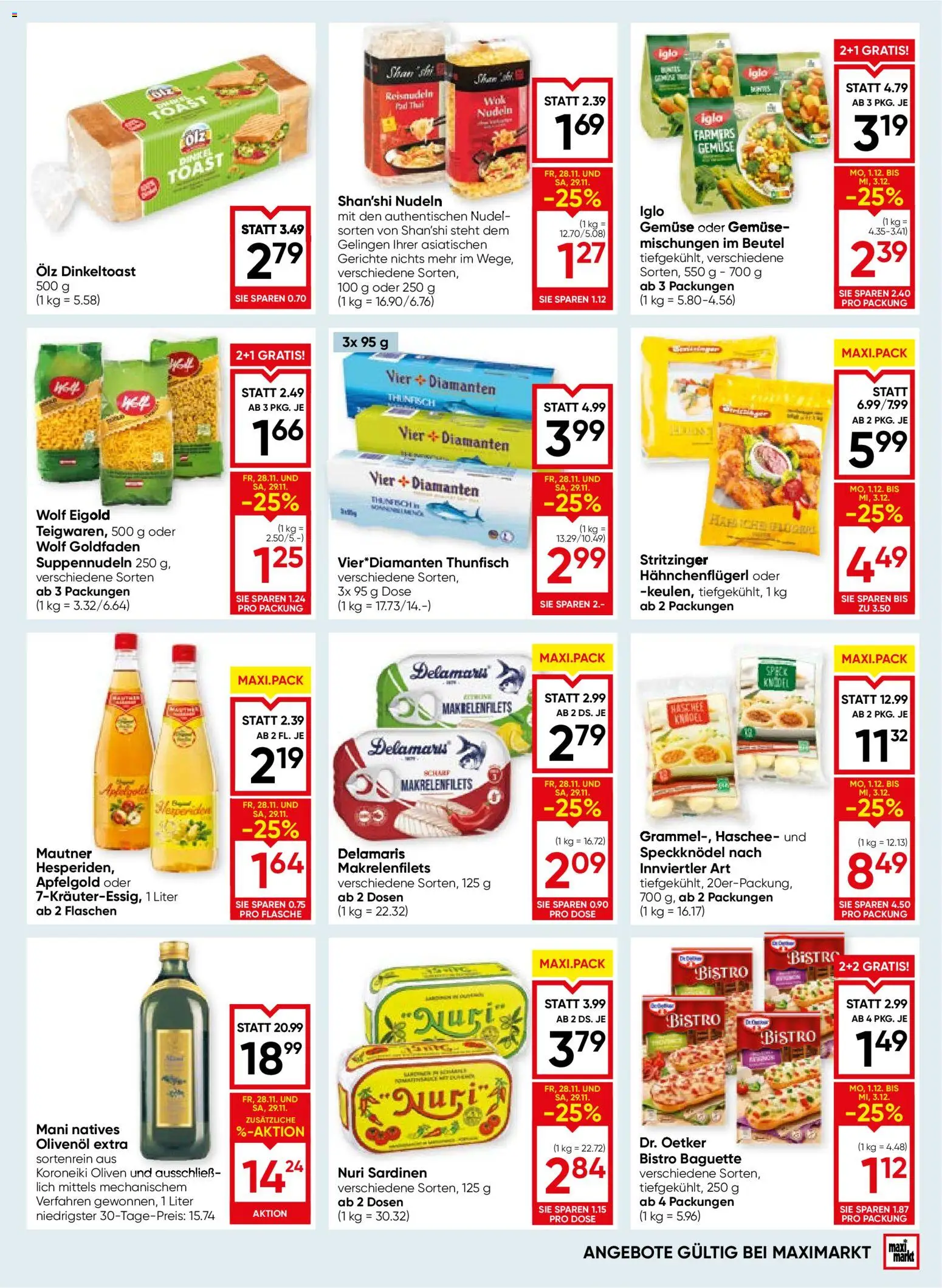Maximarkt Flugblatt gültig ab 27.11.2025 | Seite: 13 | Produkte: Gemüse, Jääkaappipakastin, Szeder, Nudeln