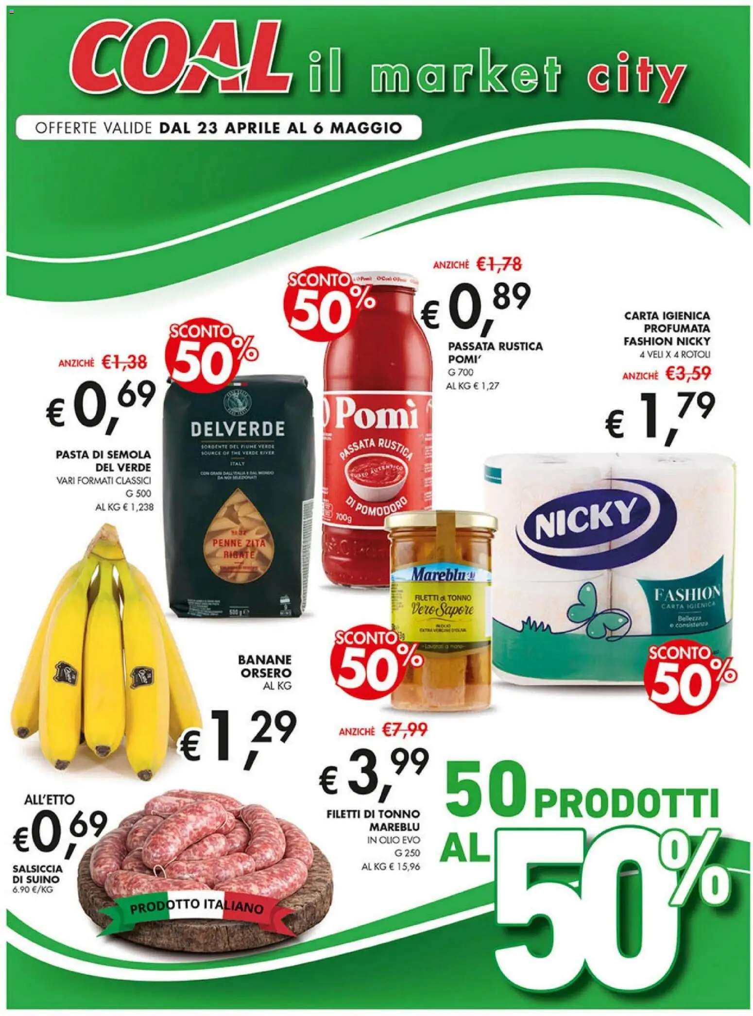 Volantino Coal del 23.04.2026 | Pagina: 1 | Prodotti: Carta igienica, Pomodoro, Salsiccia, Penne