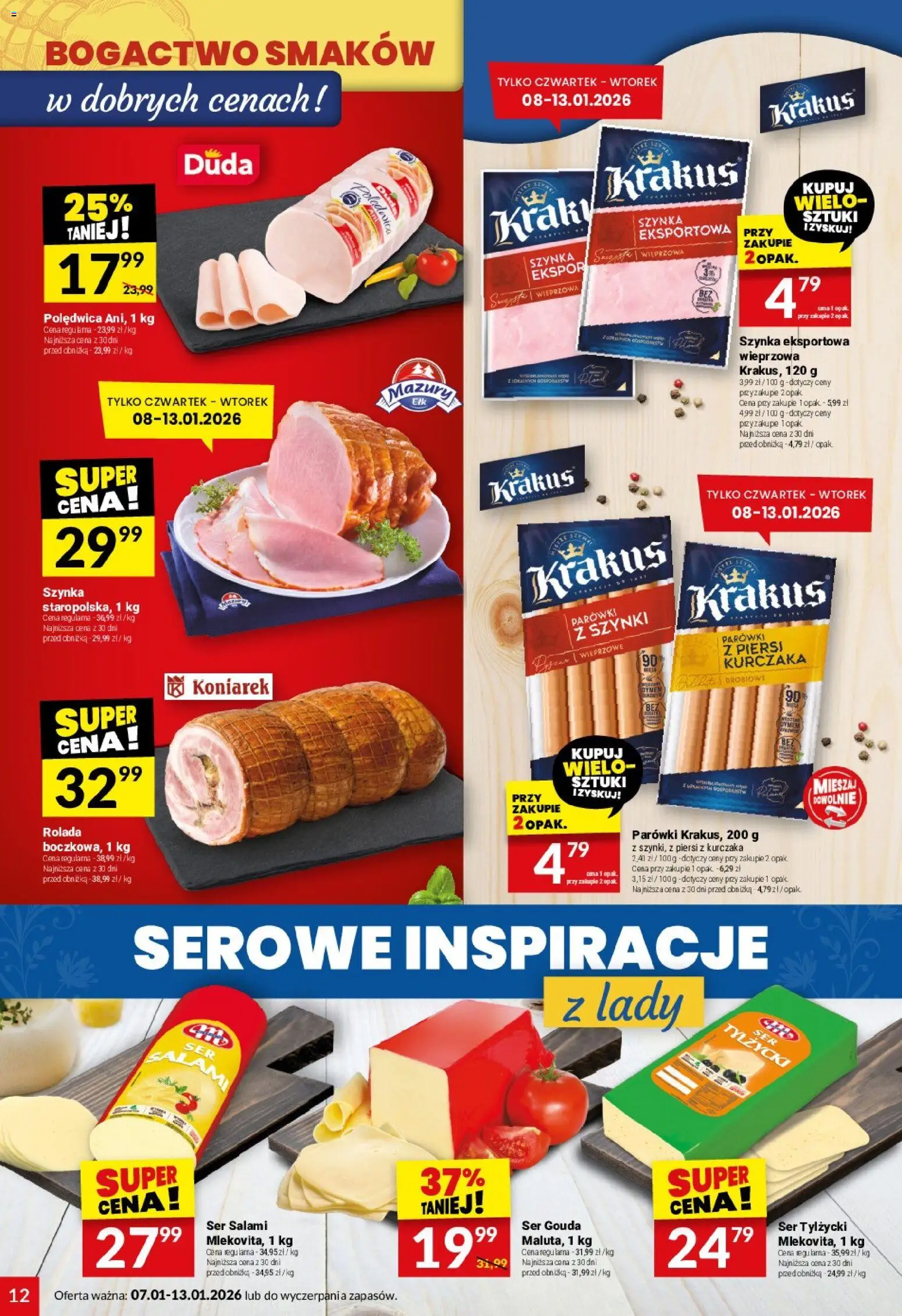 Twój Market Gazetka od 07.01.2026 | Strona: 12 | Produkty: Parówki, Szynka, Salami, Ser gouda