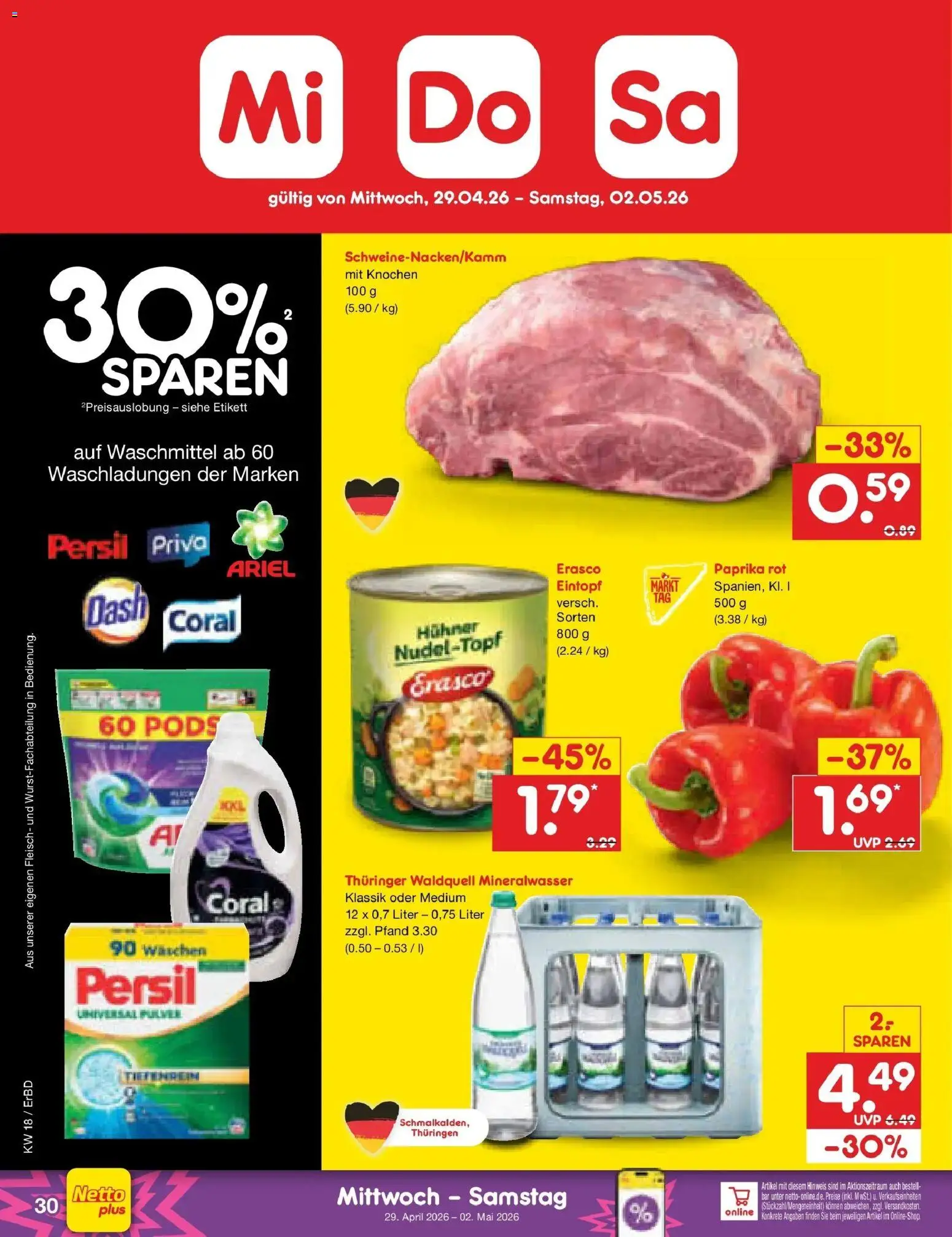 Netto Marken-Discount Prospekt Jena-Lobeda	 – gültig ab 27.04.2026 | Seite: 48 | Produkte: Ariel, Mineralwasser, Paprika, Erasco