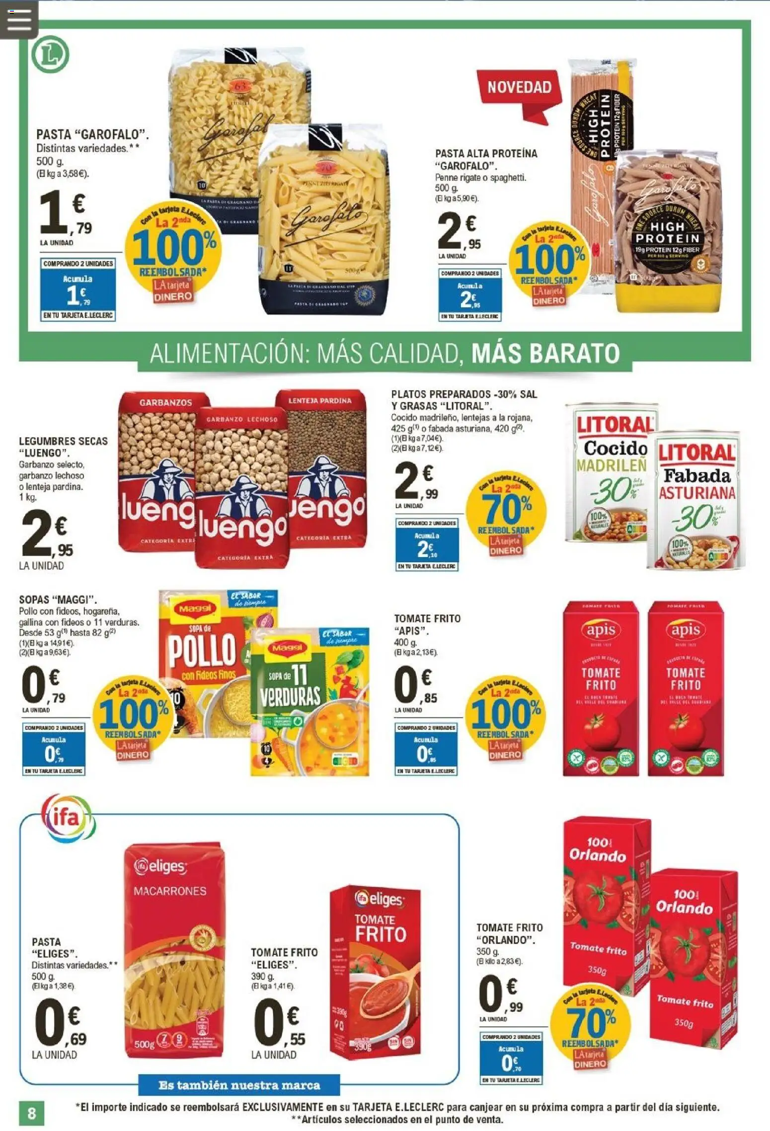 E.Leclerc folleto │ válido desde el 07.01.2026 | Página: 8 | Productos: Fideos, Pasta, Κλειδαριά της πόρτας