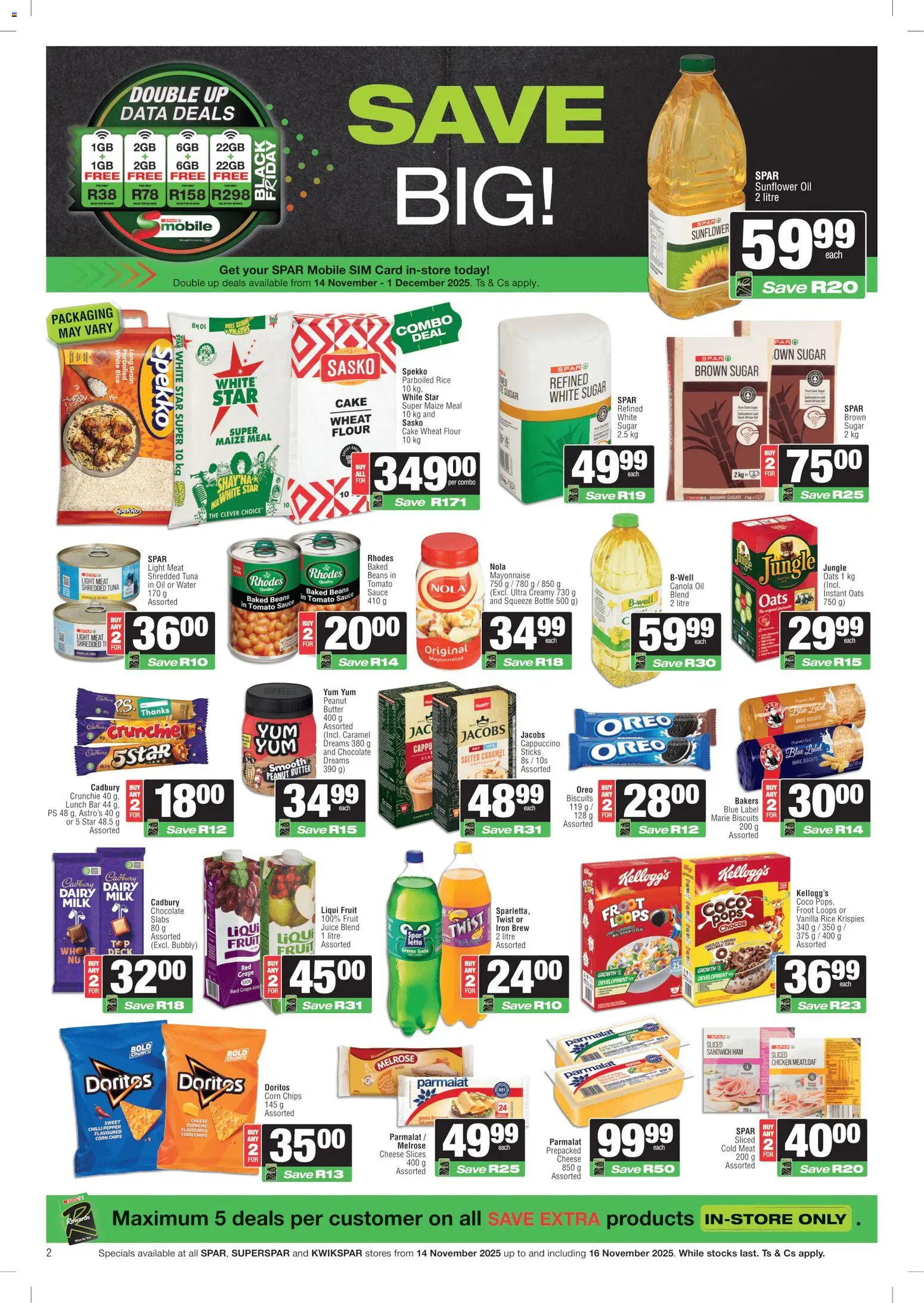 New Spar catalogue – valid from 14.11.2025 | Page: 2 | Products: Oats, Light, Chicken, Sugar
