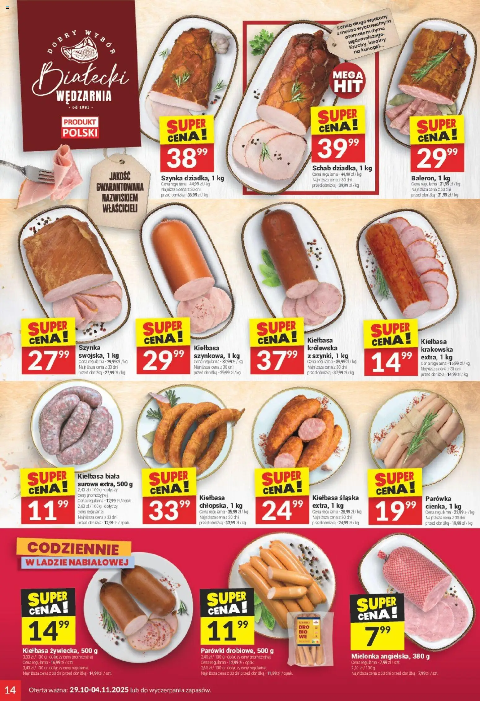Twój Market Gazetka od 29.10.2025 | Strona: 14 | Produkty: Schab, Parówki, Szynka, Kiełbasa śląska
