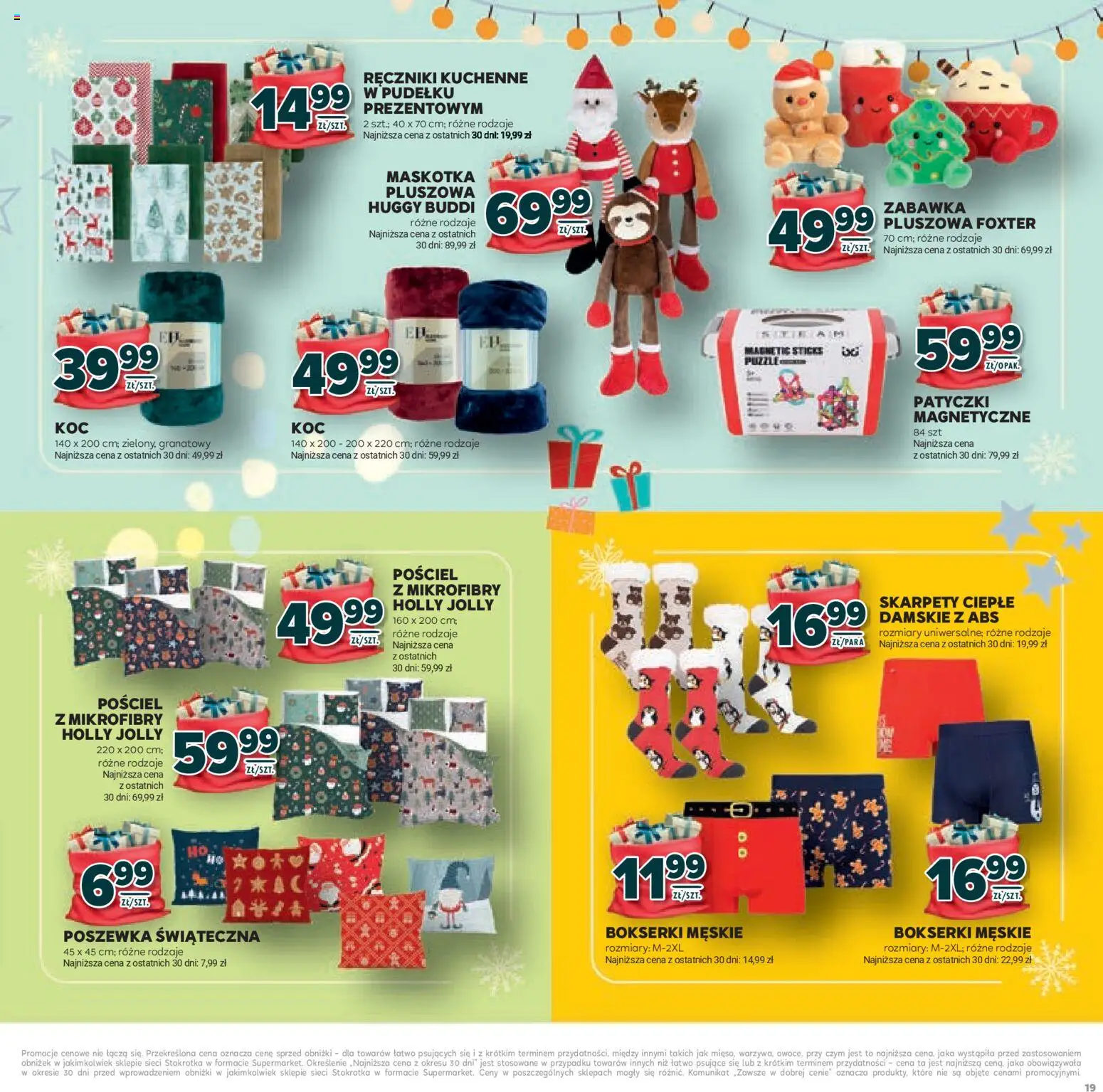 Stokrotka Gazetka - Mikołajki od 20.11.2025 | Strona: 19 | Produkty: Pościel, Magnetic, Skarpety, Bokserki