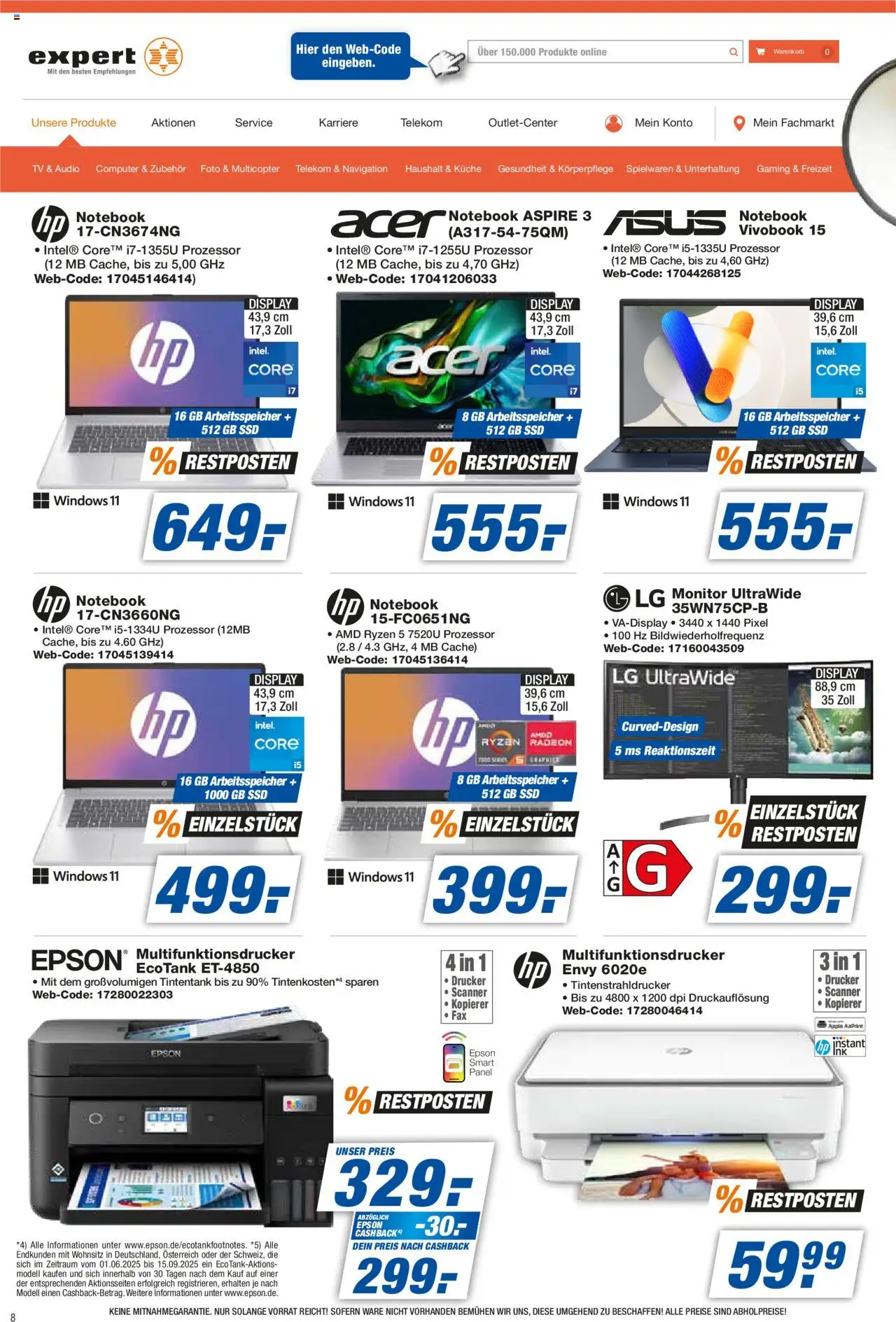 Expert Prospekt 	 - gültig ab dem 25.07.2025 | Seite: 8 | Produkte: Epson, LG, Drucker, Audio