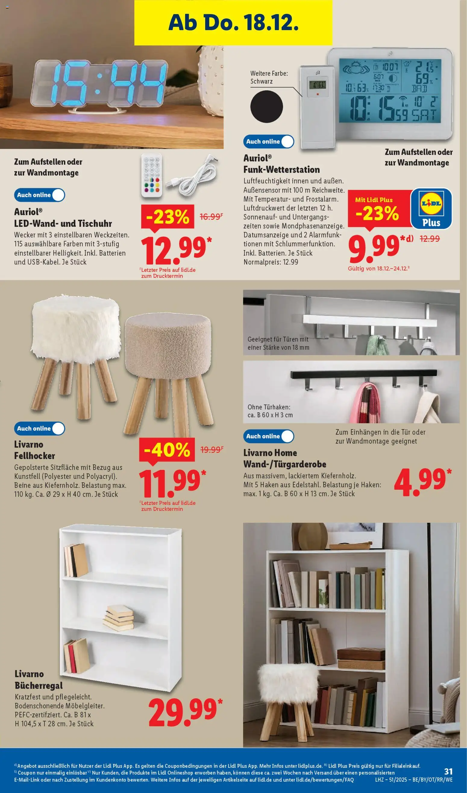 Lidl Prospekt Gladenbach – gültig ab 15.12.2025 | Seite: 49 | Produkte: Bücherregal, Batterien, Tür, Wecker