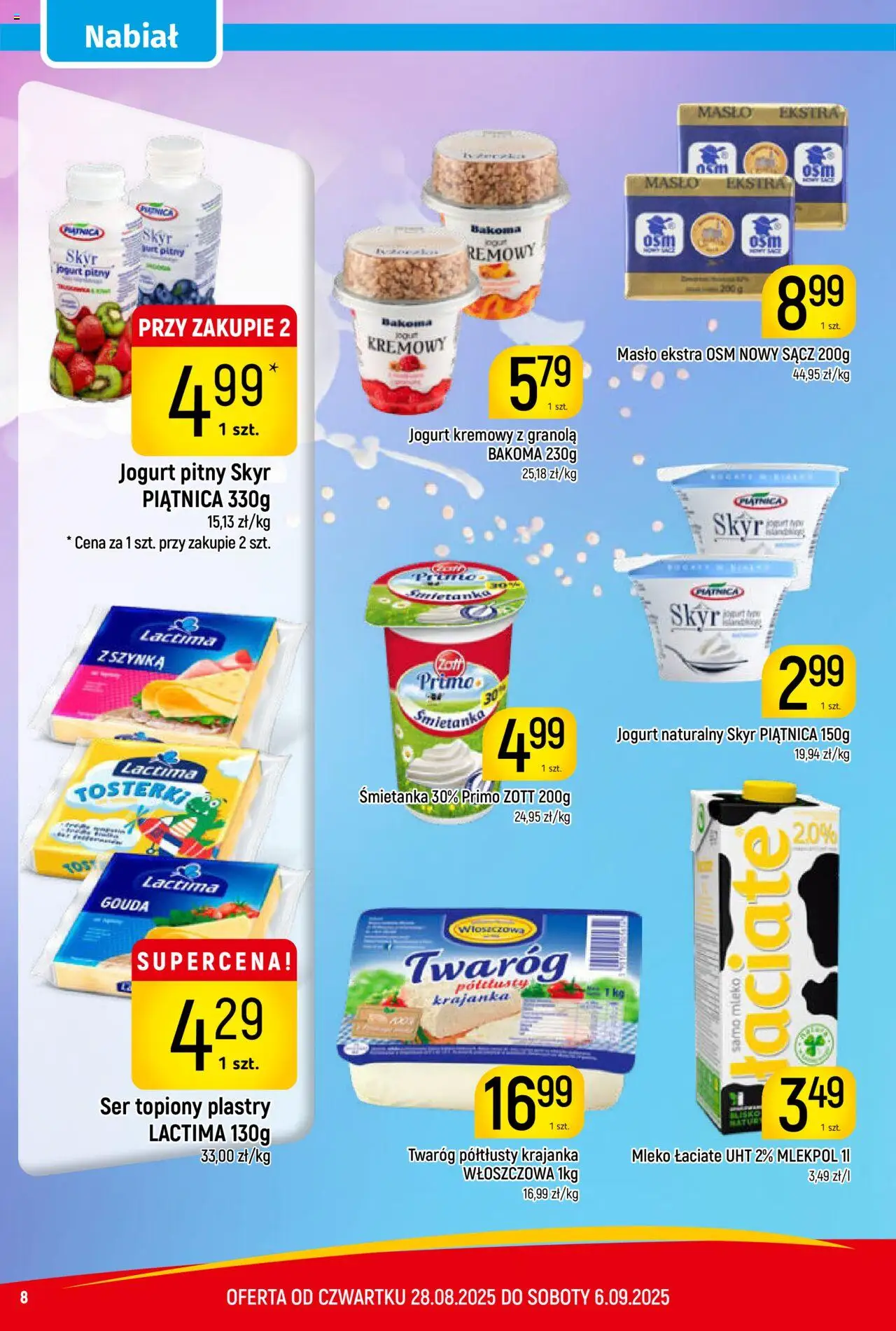 Piotruś Pan Gazetka od 28.08.2025 | Strona: 8 | Produkty: Twaróg półtłusty, Jogurt pitny, Masło, Twaróg
