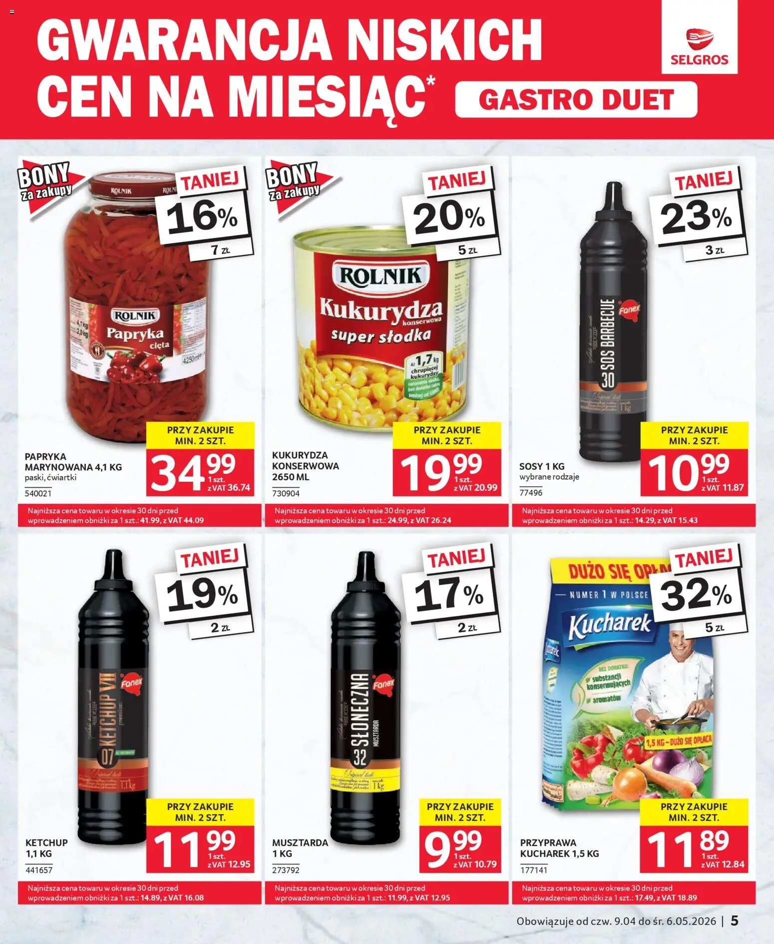 Selgros cash&carry - Gastro Duet od 09.04.2026 | Strona: 5 | Produkty: Ketchup, Papryka, Musztarda, Sos