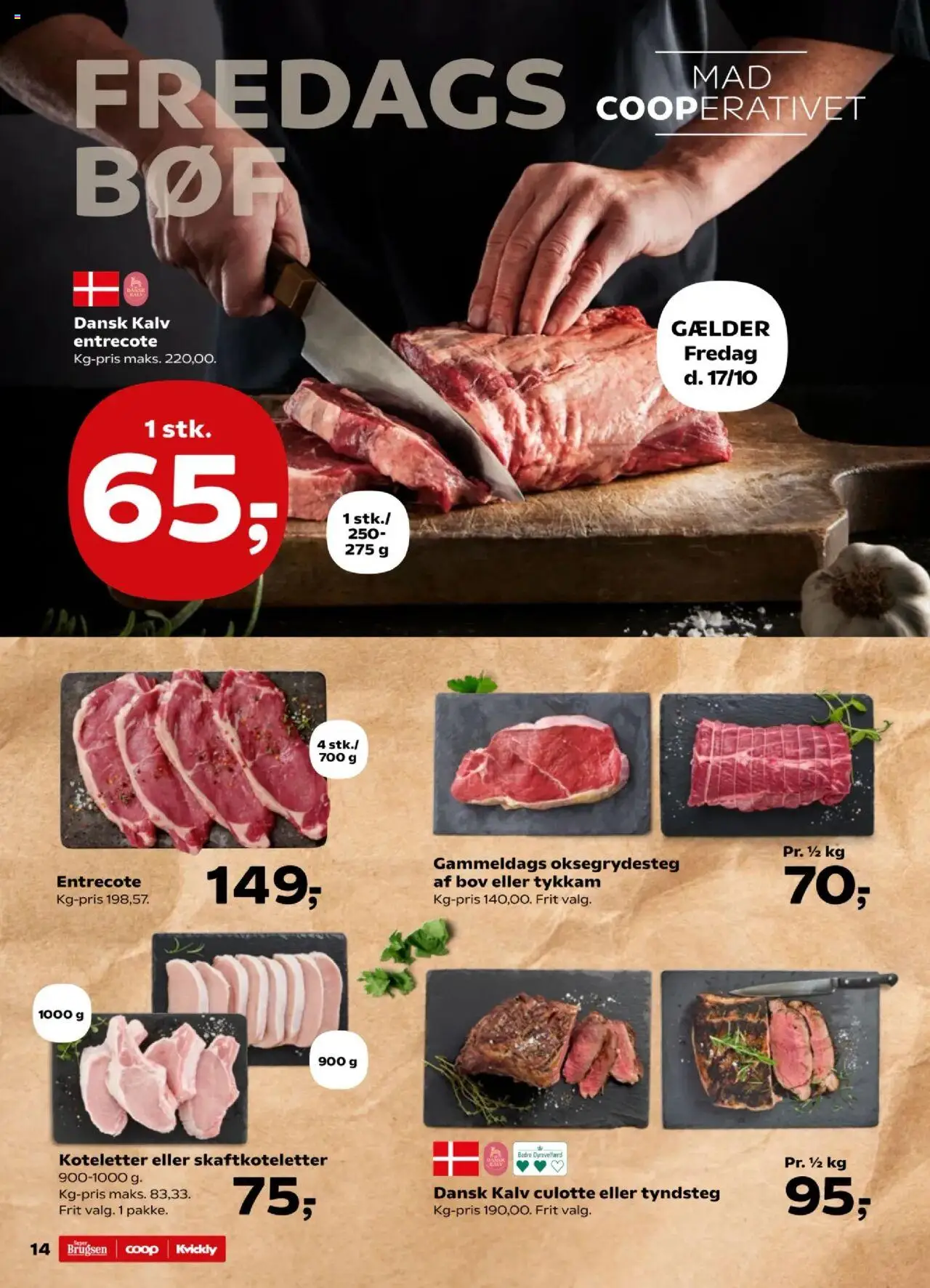 Super Brugsen tilbudsavis – gyldig fra 17.10.2025 | Side: 14 | Produkter: Koteletter, Entrecote