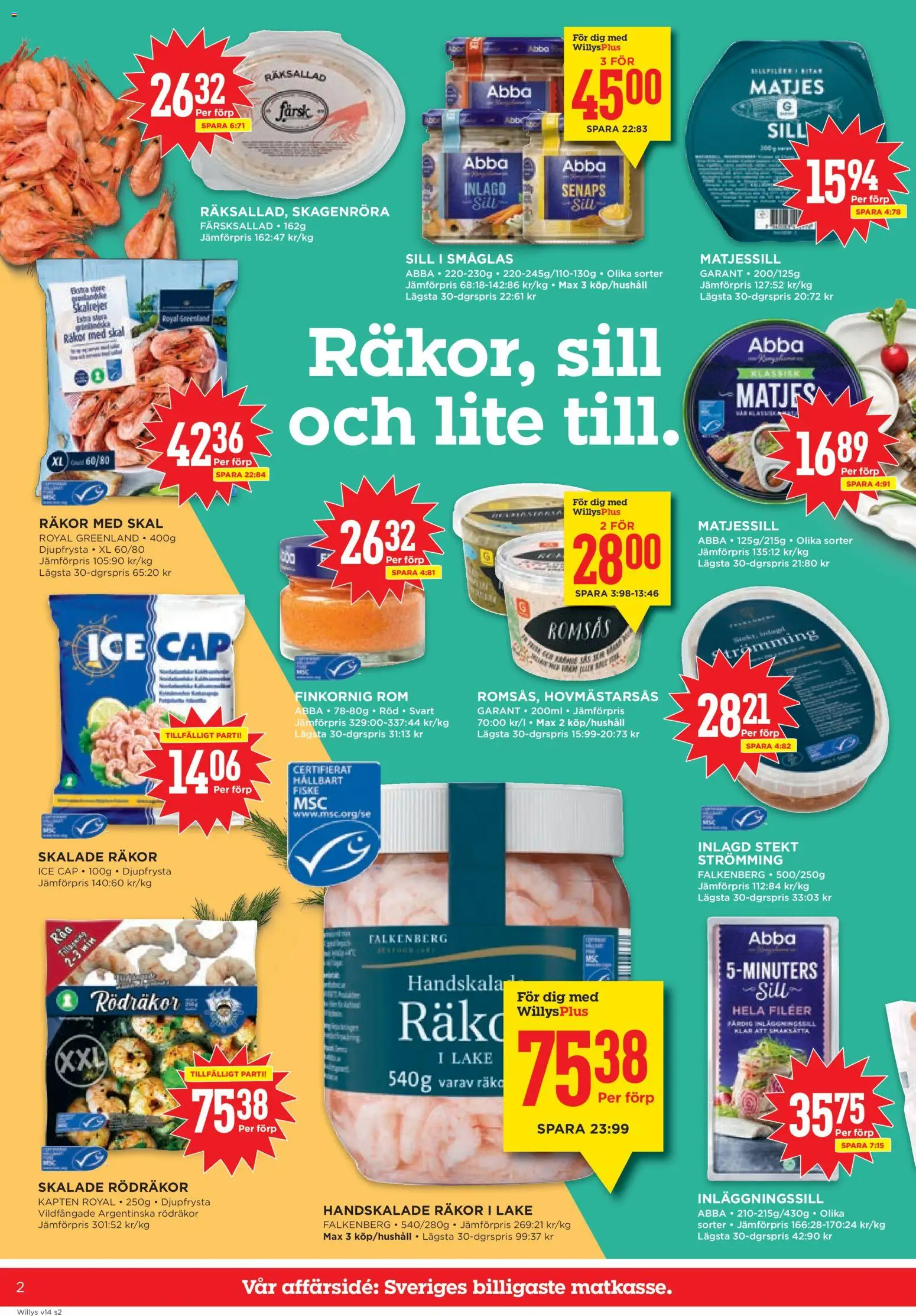 Willys reklamblad aktuell från 30.03.2026 | Sida: 2 | Produkter: Romsås, Sill, Räkor