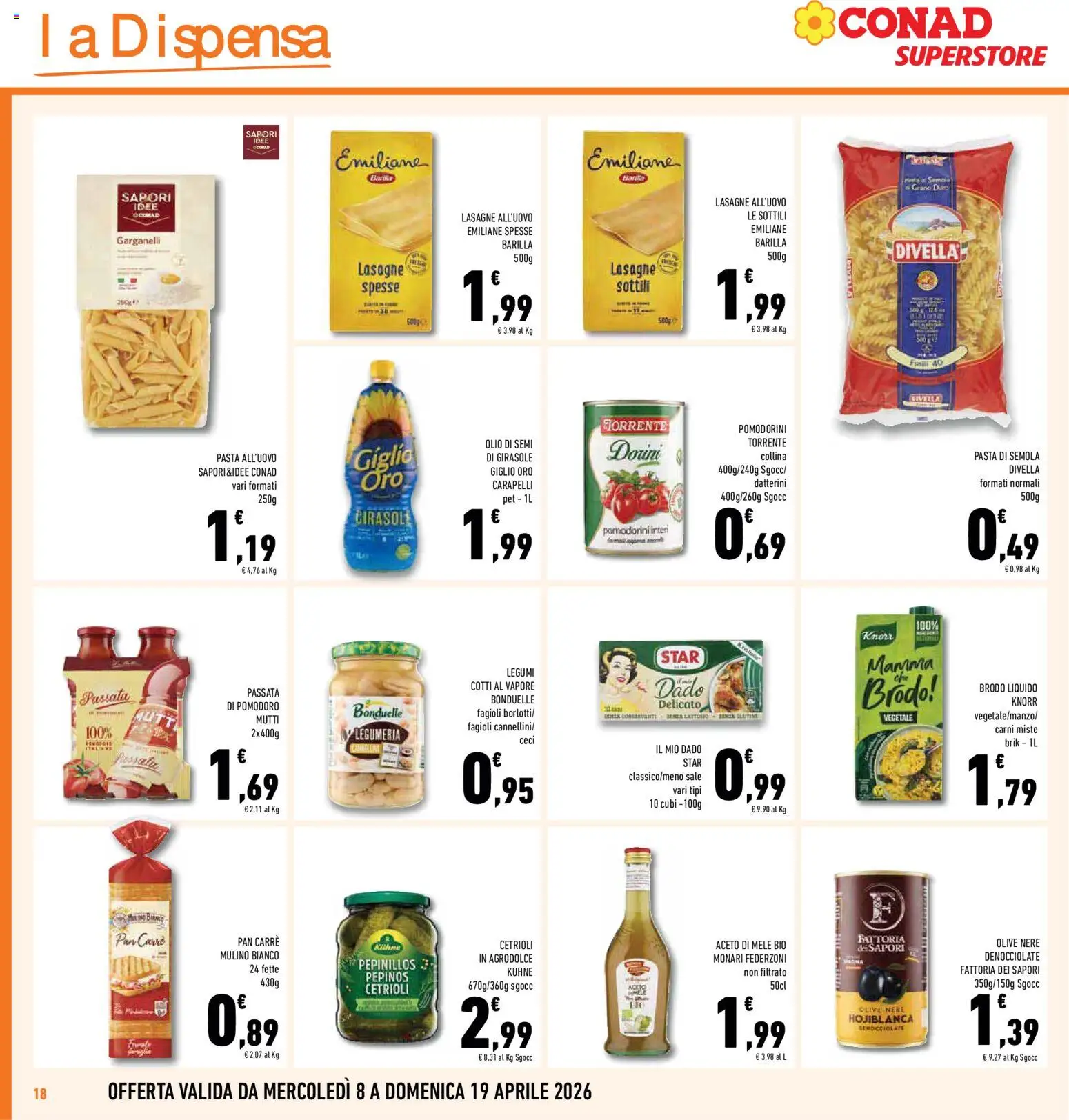 Volantino Conad del 08.04.2026 | Pagina: 18 | Prodotti: Legumi, Aceto di mele, Sale, Pasta