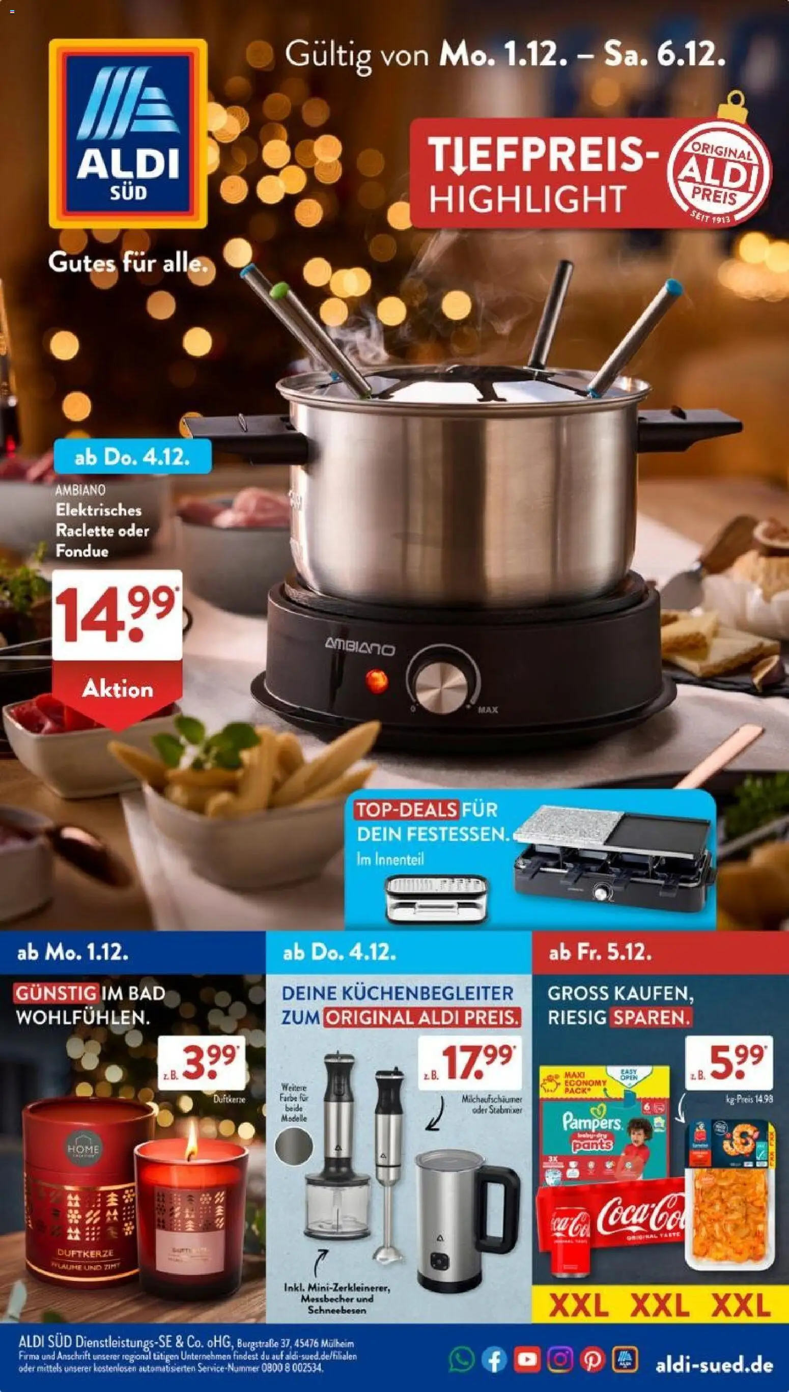 Aldi Süd Prospekt 	 – gültig ab 01.12.2025 | Seite: 1 | Produkte: Bad, Raclette, Fondue, Stabmixer