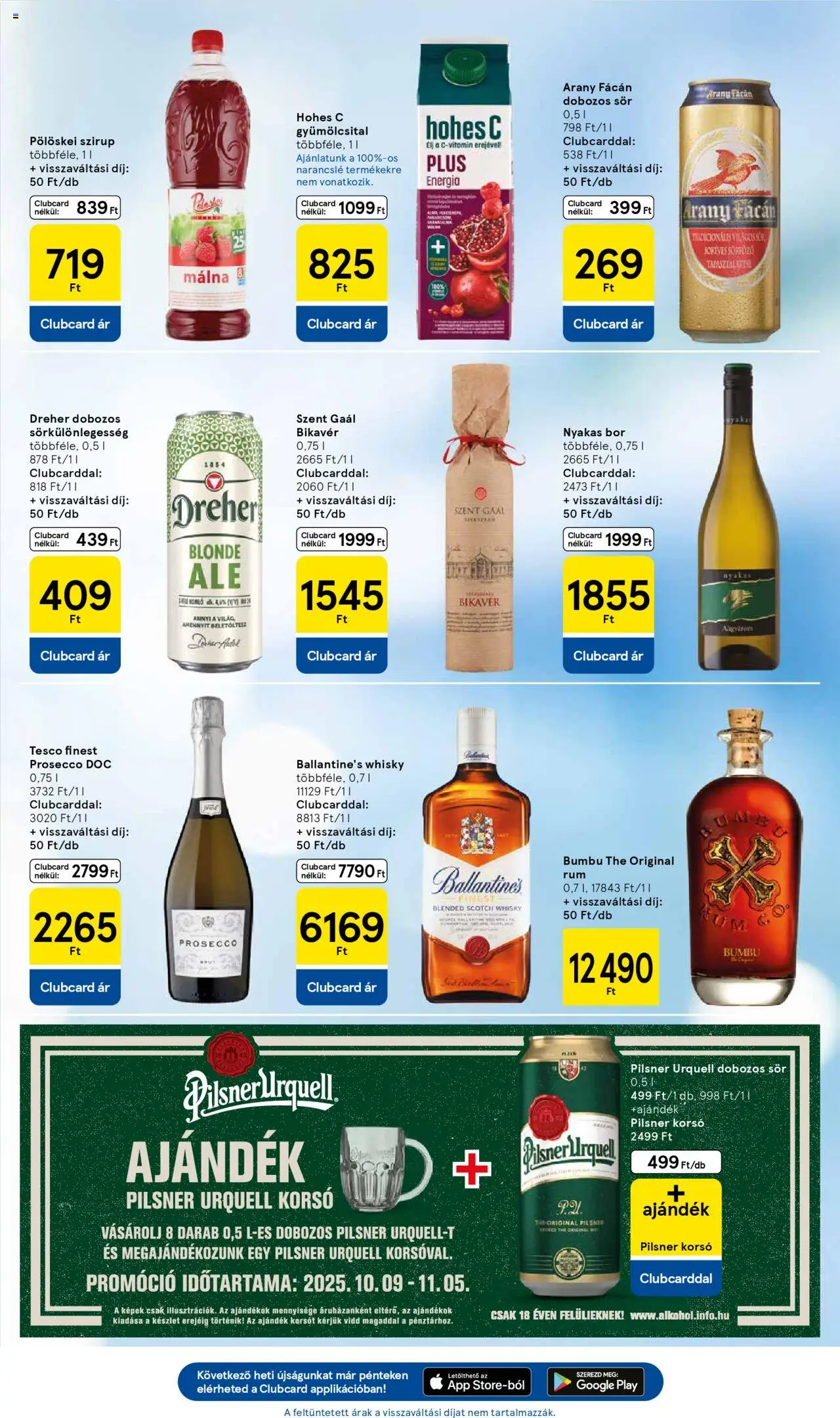 Tesco akciós ujság - amely érvényes a következő dátumtól: 16.10.2025 | Oldal: 27 | Termékek: Málna, Hohes c, Sör, Narancslé